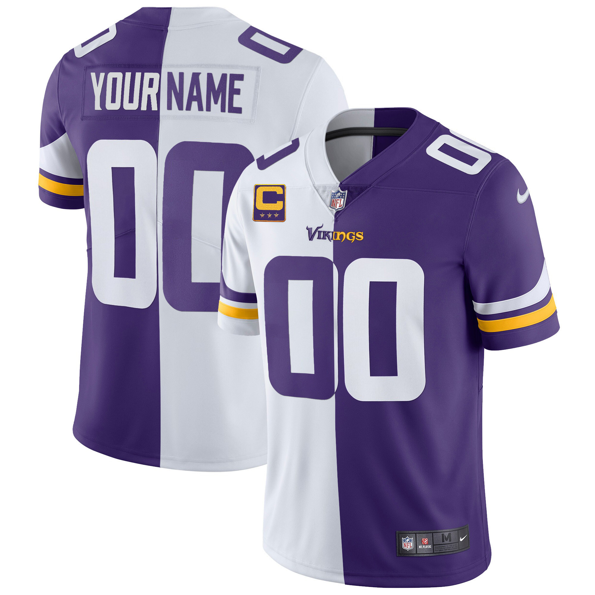 Men's Minnesota Vikings Custom Name & Custom Number Split Jersey - All Stitched