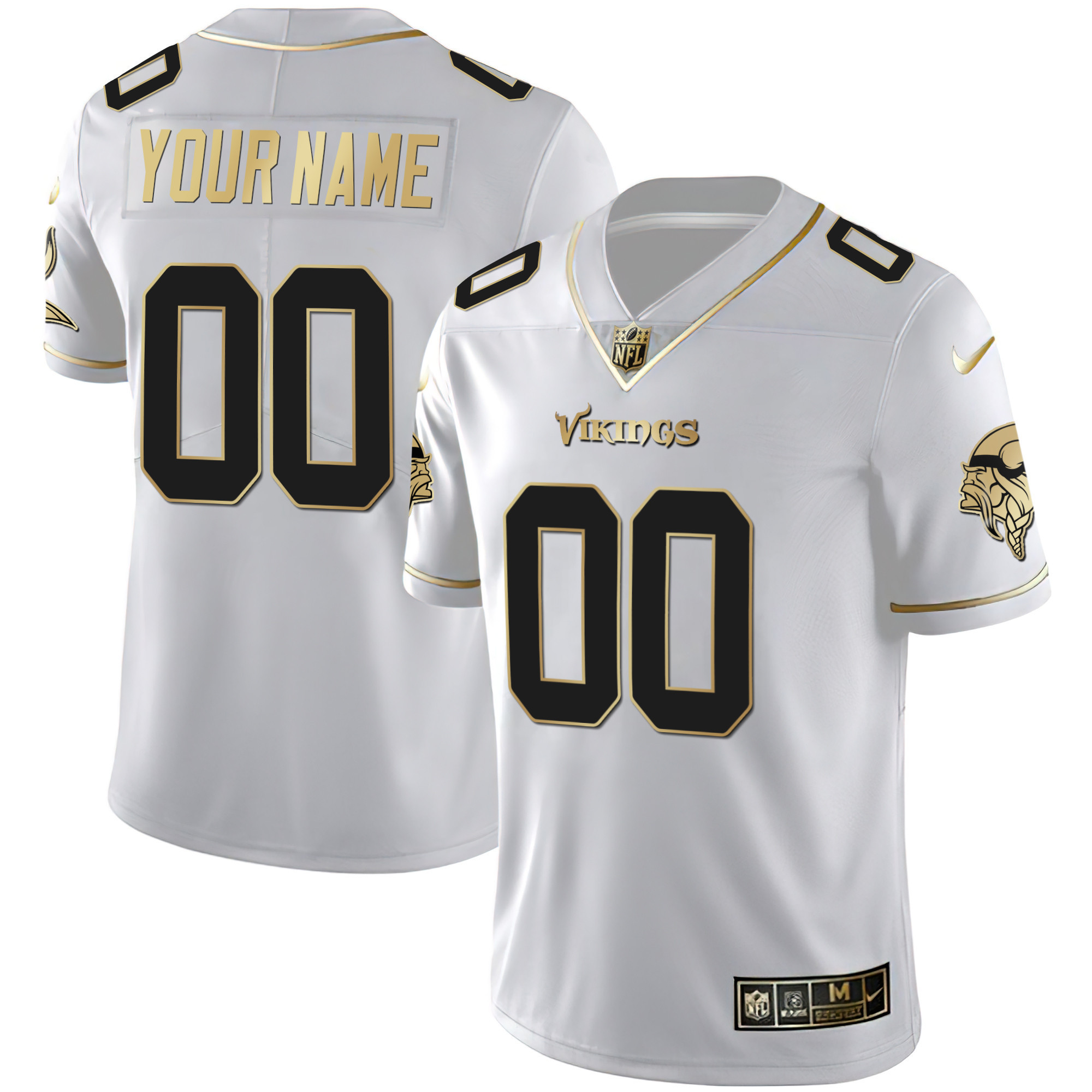 Men's Minnesota Vikings Custom Name & Custom Number White Gold Jersey - All Stitched