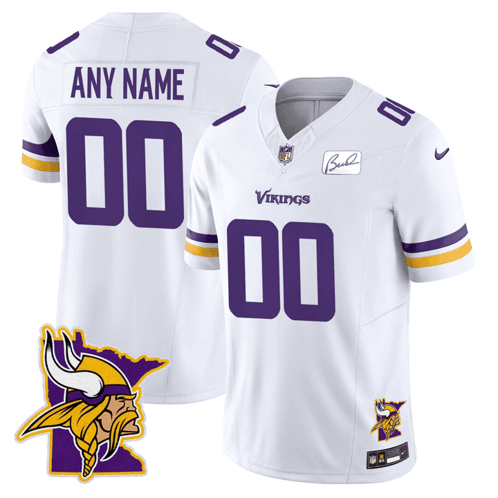 Men's Minnesota Vikings Honor Bud Grant & Minnesota Map Patch Limited Custom White Jersey - All Stitched