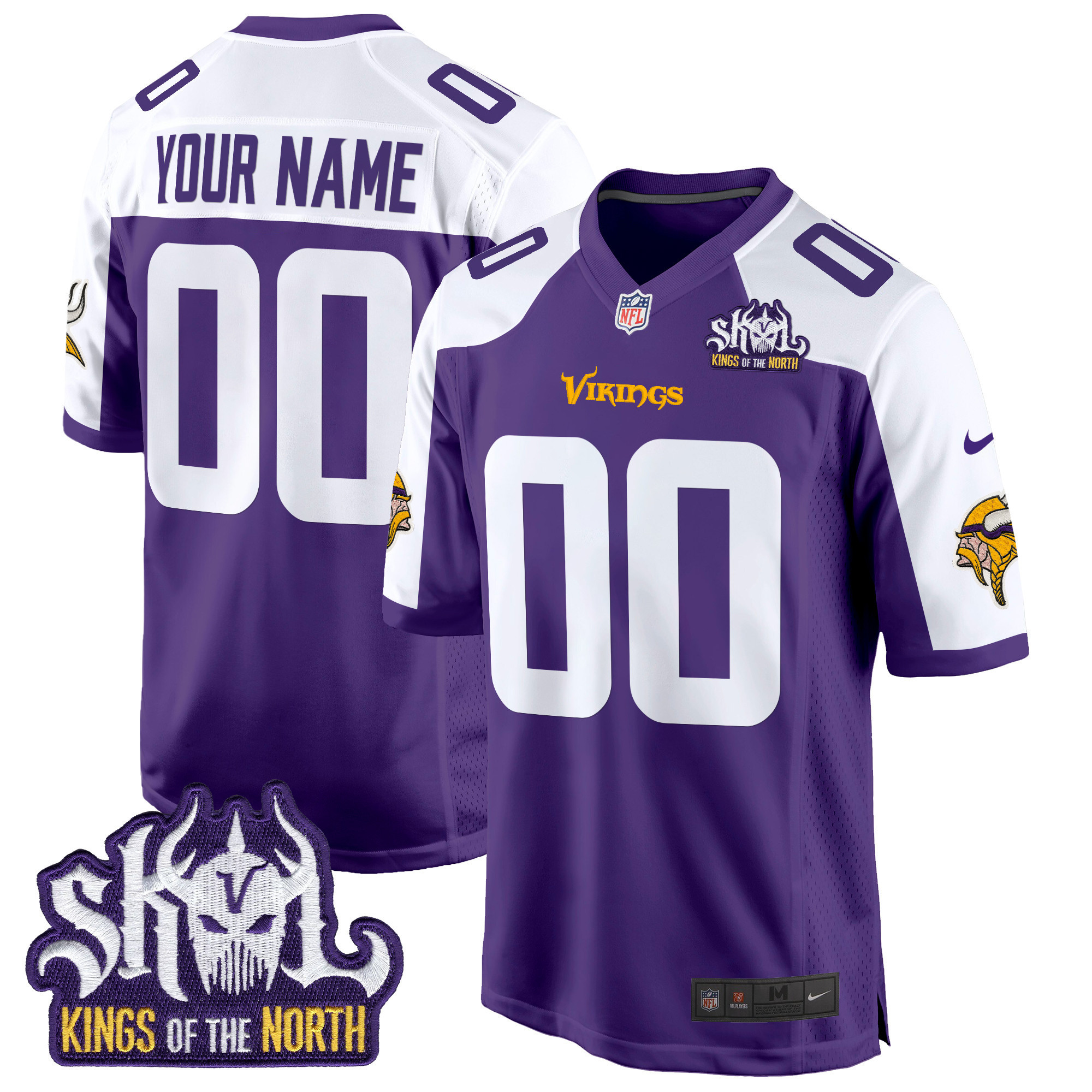 Men's Minnesota Vikings King Of The North Patch Game Custom Purple Alternate Jersey - All Stitched
