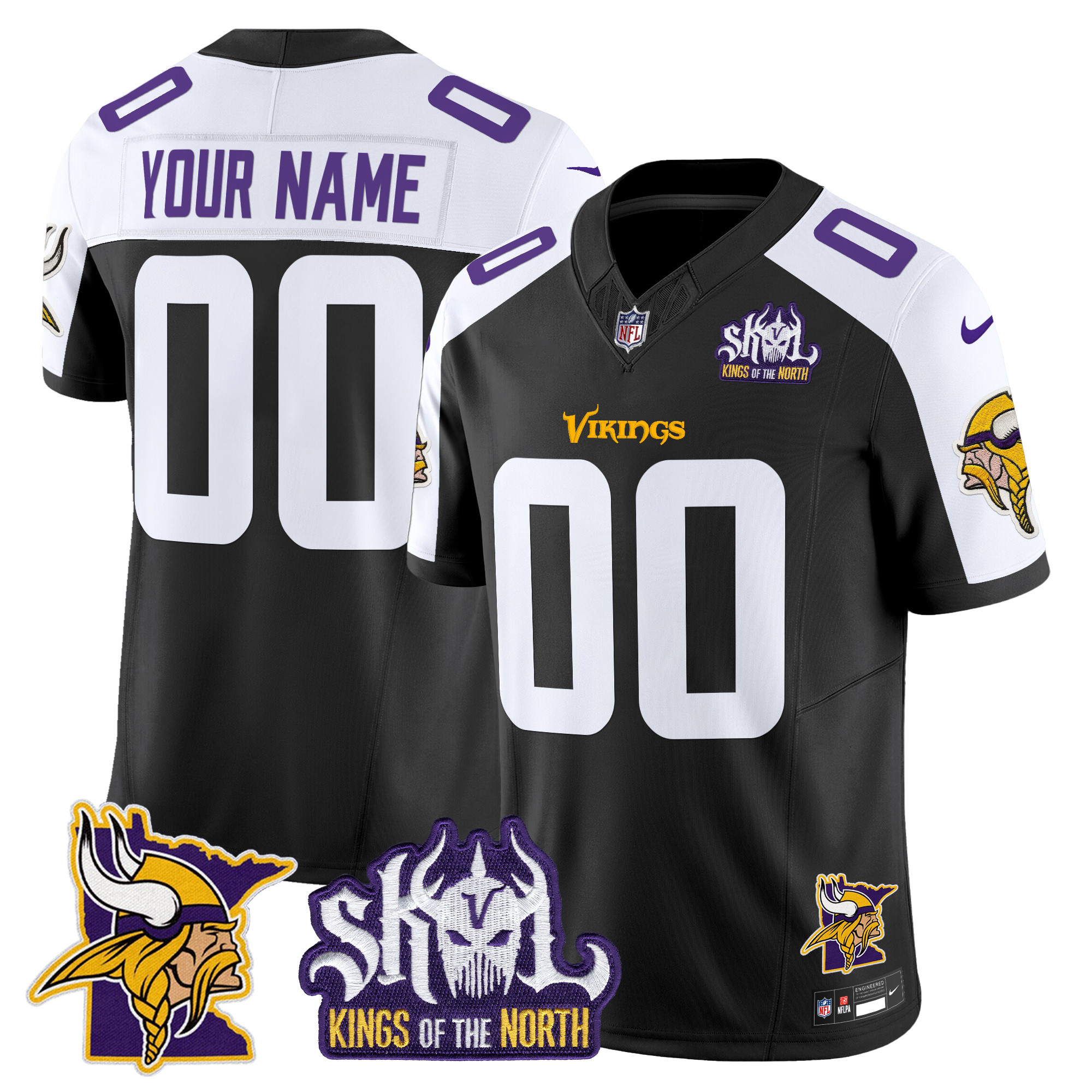 Men's Minnesota Vikings Kings Of The North Patch Vapor Limited Custom Black Alternate Jersey - All Stitched