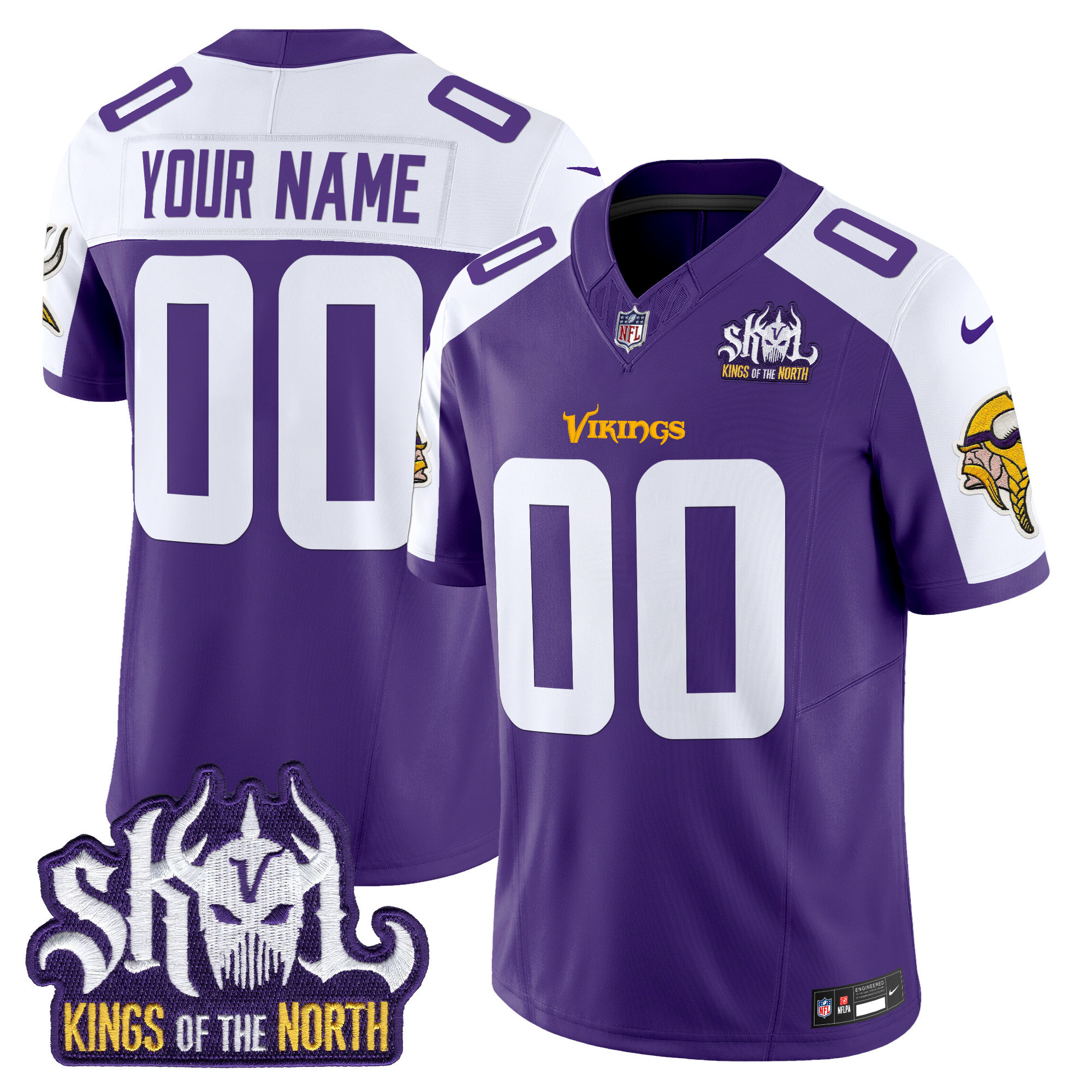 Men's Minnesota Vikings Kings Of The North Patch Vapor Limited Custom Purple Alternate Jersey - All Stitched