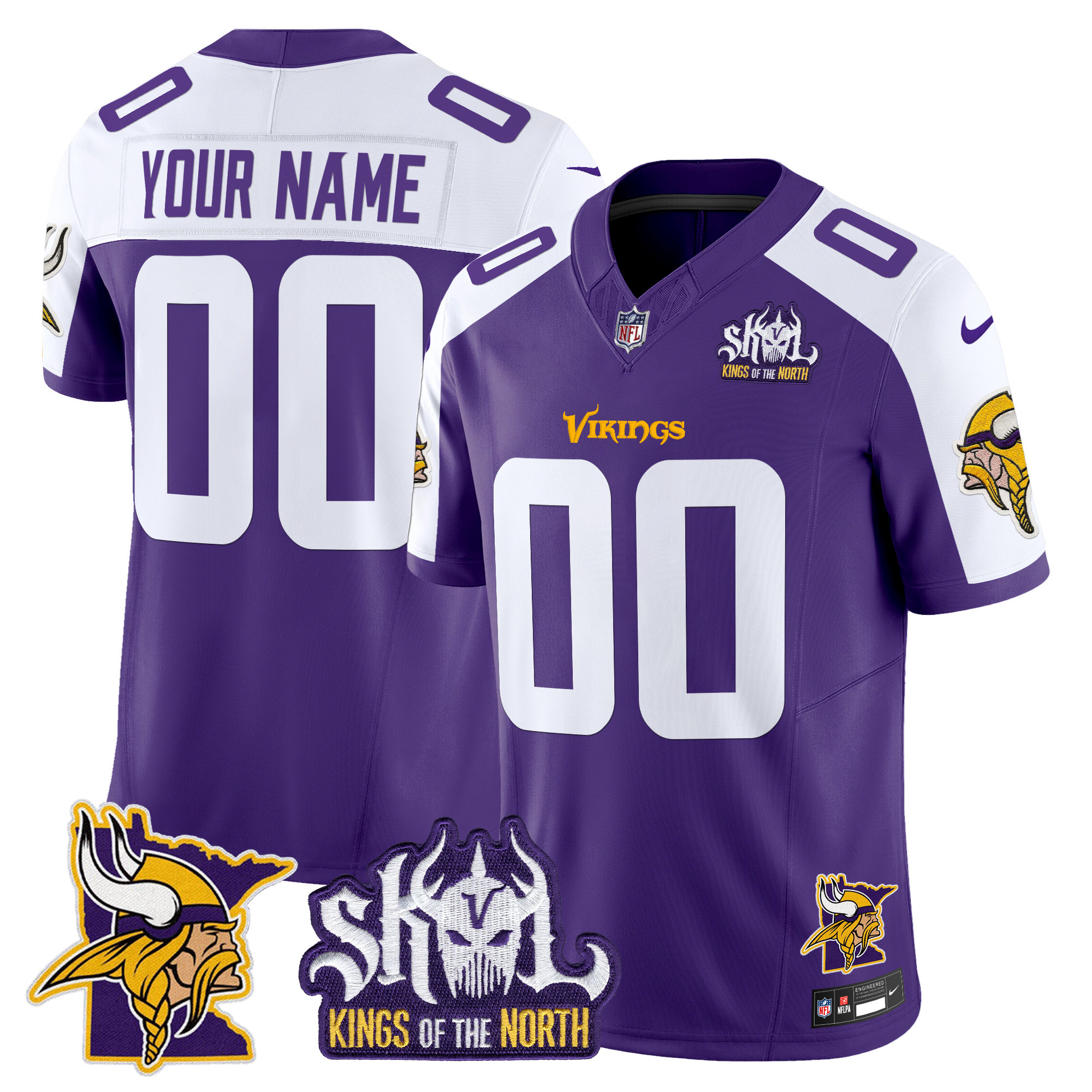 Men's Minnesota Vikings Kings Of The North Patch Vapor Limited Custom Purple Alternate Jersey - All Stitched