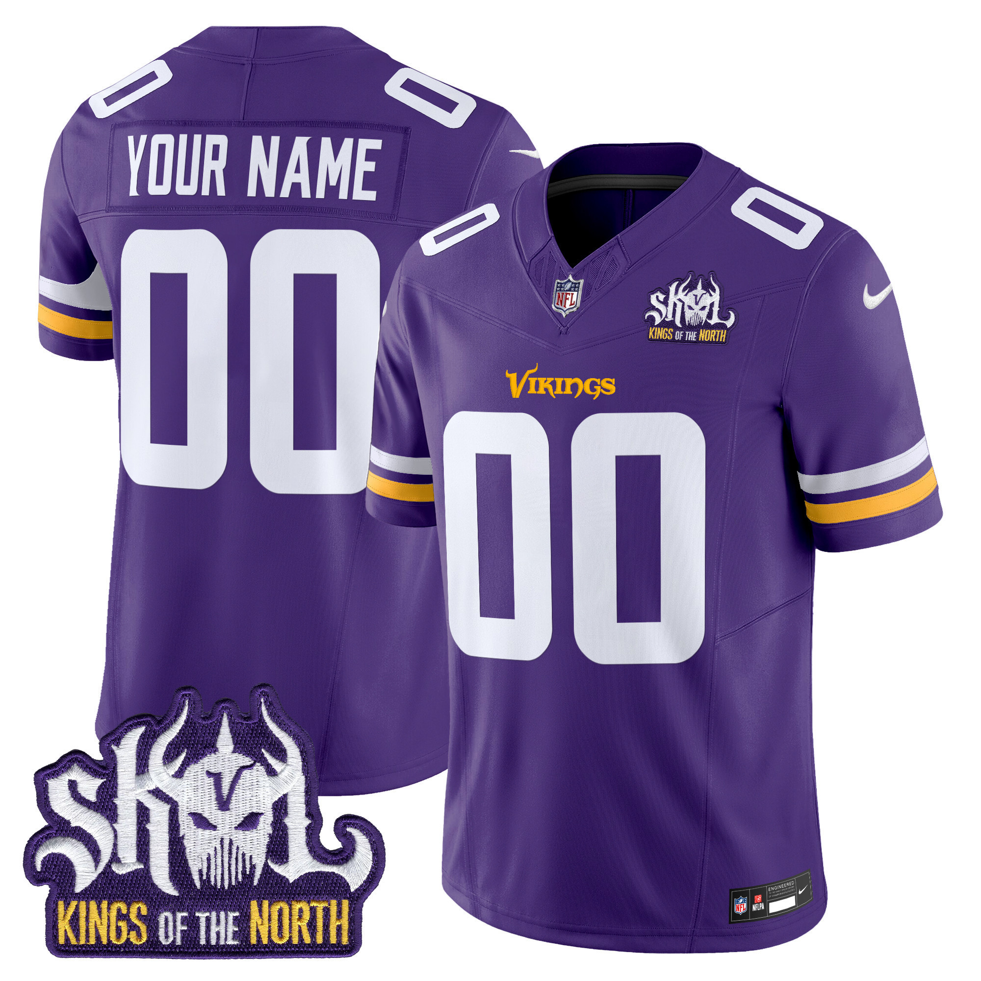 Men's Minnesota Vikings Kings Of The North Patch Vapor Limited Custom Purple Jersey - All Stitched