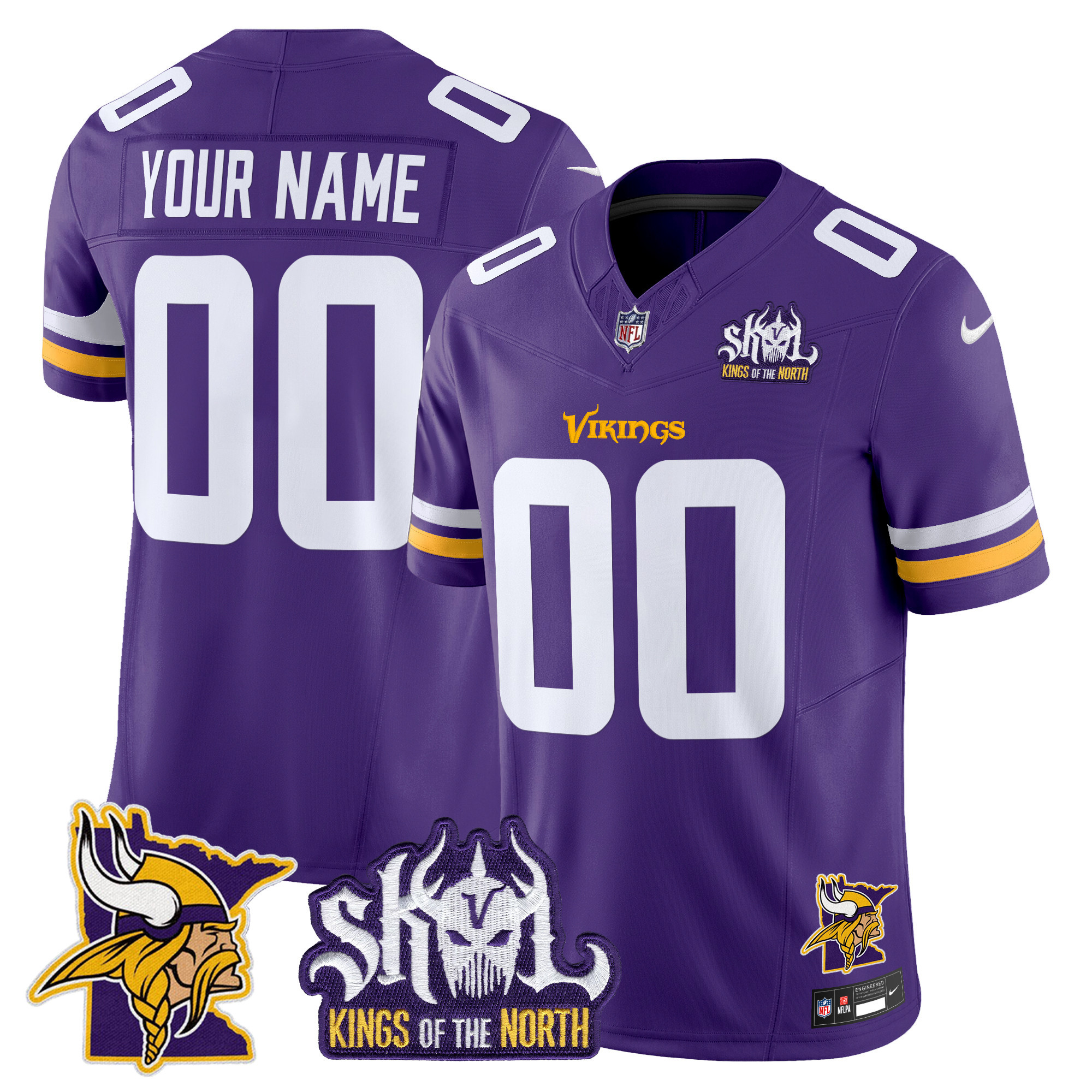 Men's Minnesota Vikings Kings Of The North Patch Vapor Limited Custom Purple Jersey - All Stitched