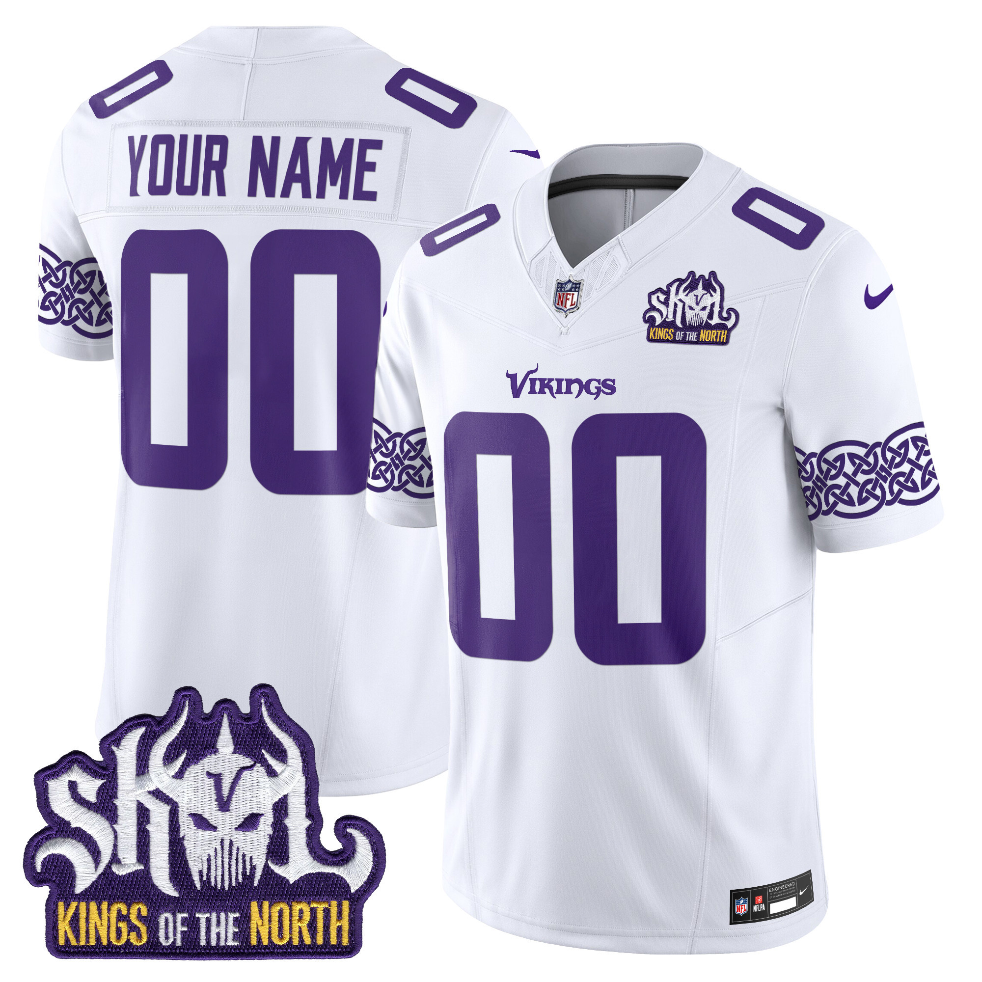 Men's Minnesota Vikings Kings Of The North Patch Vapor Limited Custom White Jersey - All Stitched