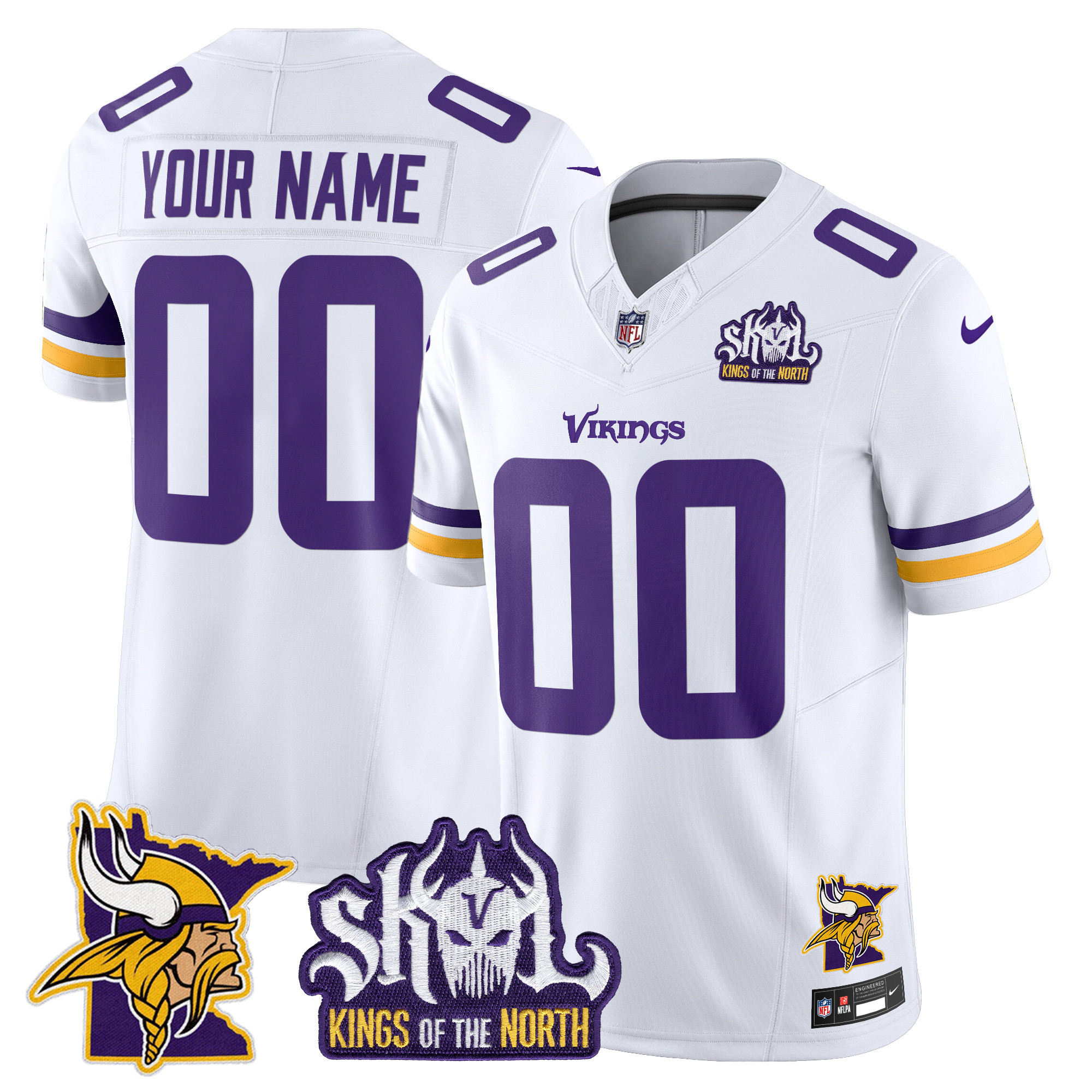 Men's Minnesota Vikings Kings Of The North Patch Vapor Limited Custom White Jersey - All Stitched