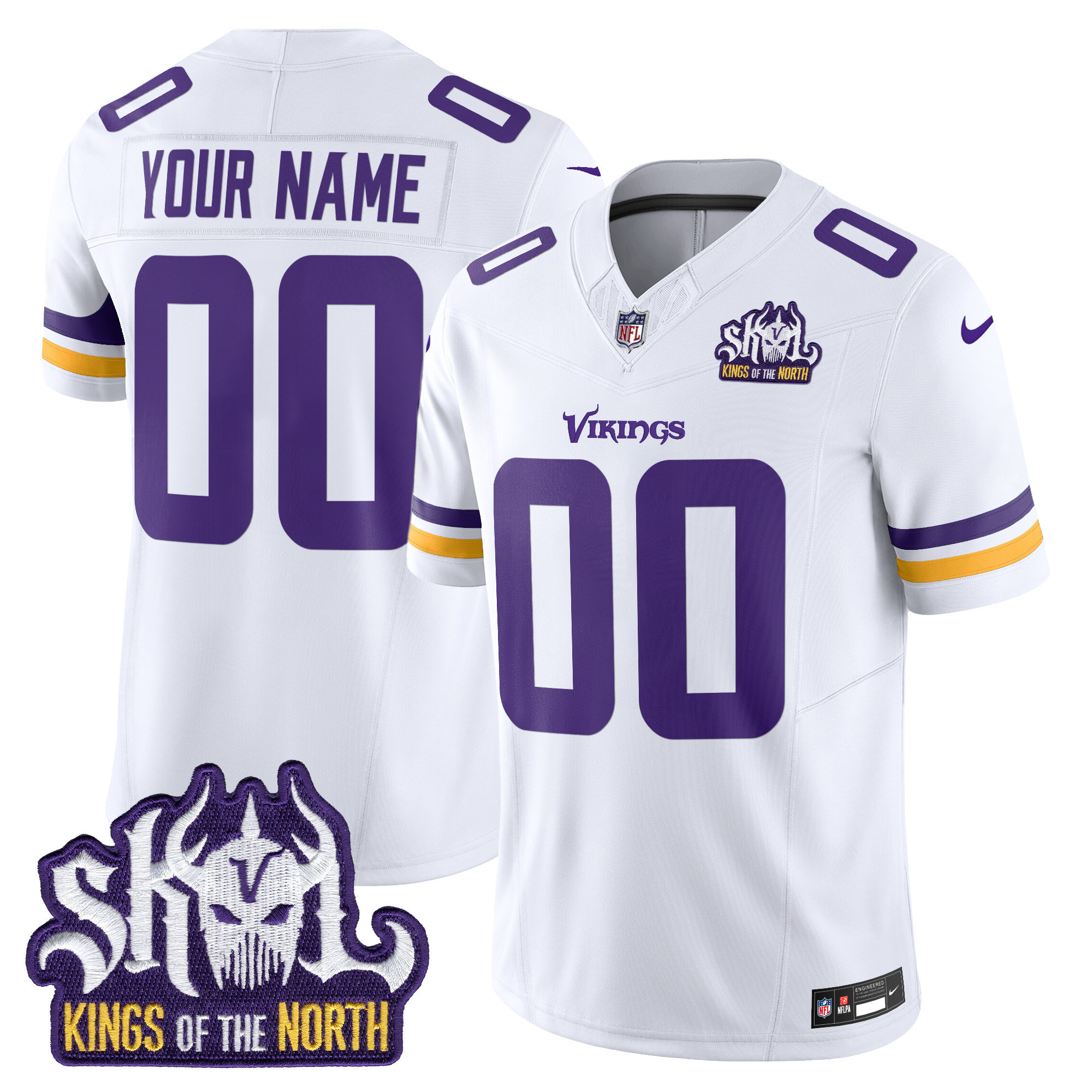 Men's Minnesota Vikings Kings Of The North Patch Vapor Limited Custom White Jersey - All Stitched