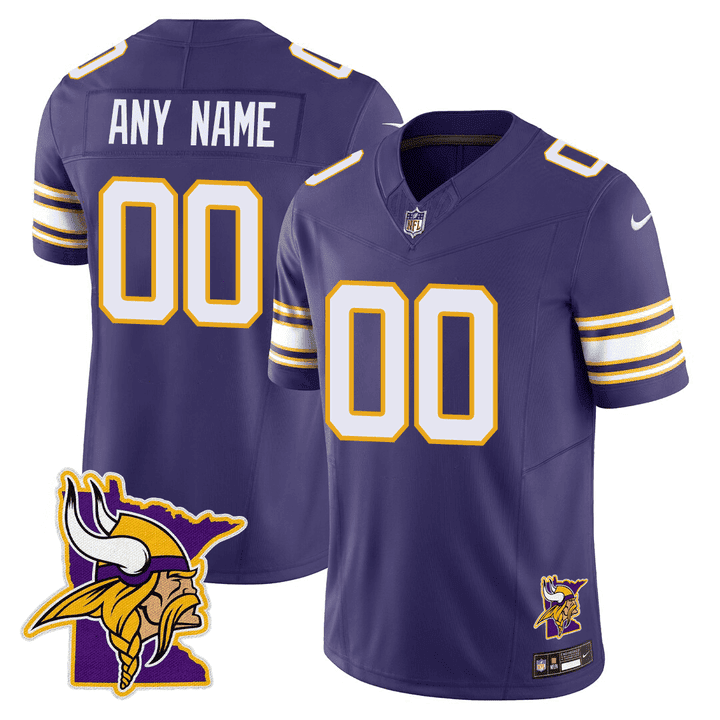 Men's Minnesota Vikings Minnesota Map Patch Limited Custom Purple Jersey - All Stitched