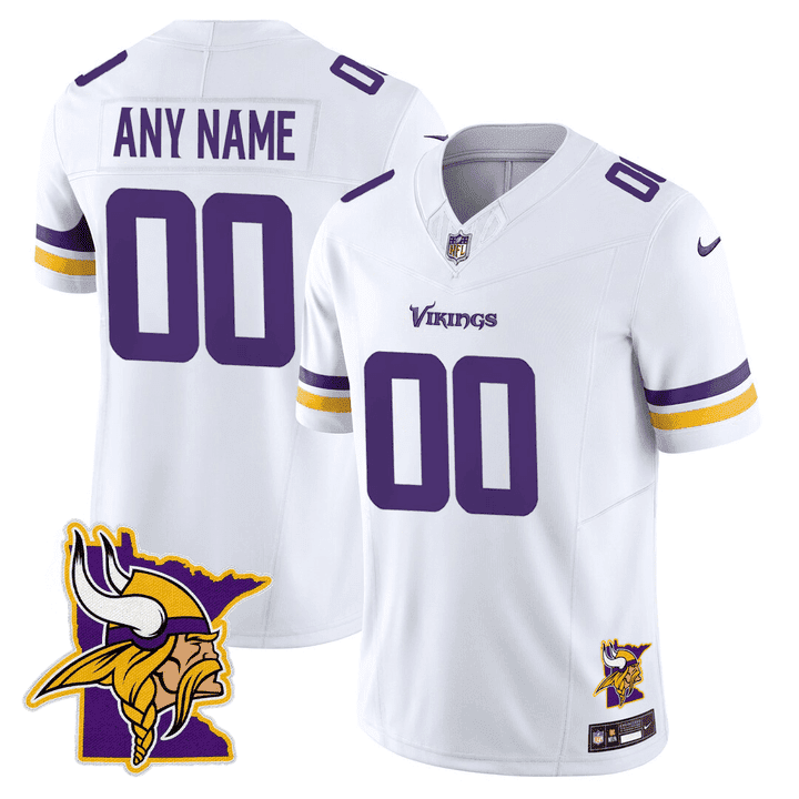 Men's Minnesota Vikings Minnesota Map Patch Limited Custom White Jersey - All Stitched