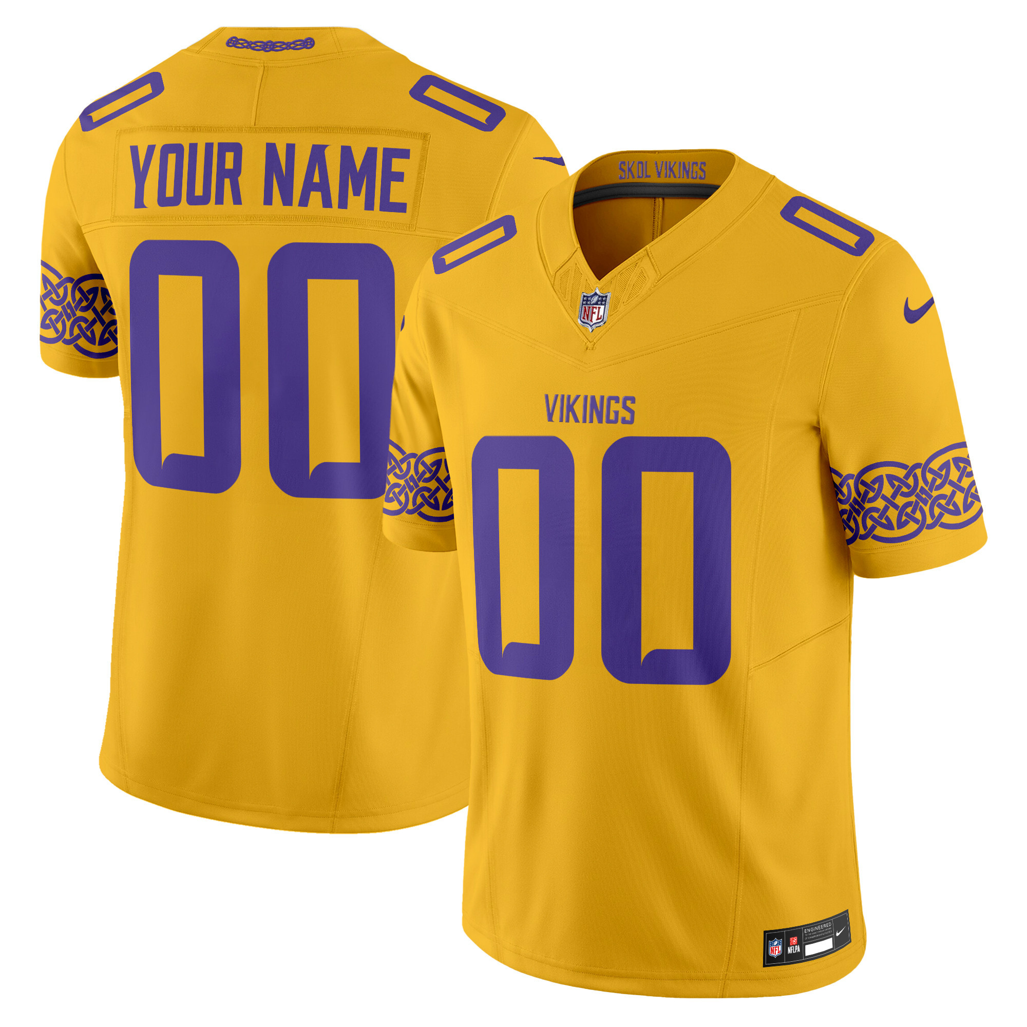 Men's Minnesota Vikings Nordic Pattern Vapor Limited Custom Gold Jersey - All Stitched
