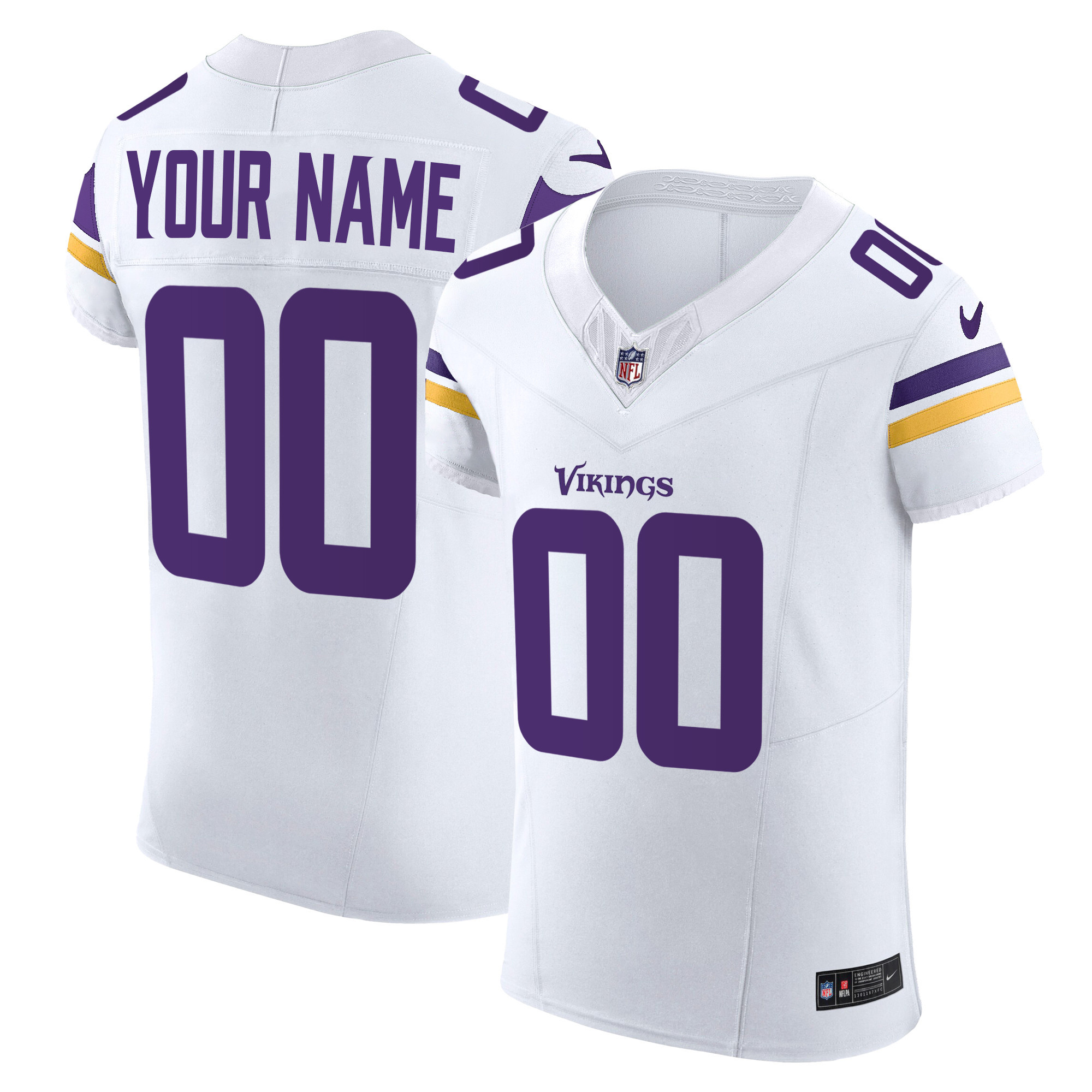 Men's Minnesota Vikings Vapor Elite Custom White Jersey - All Stitched