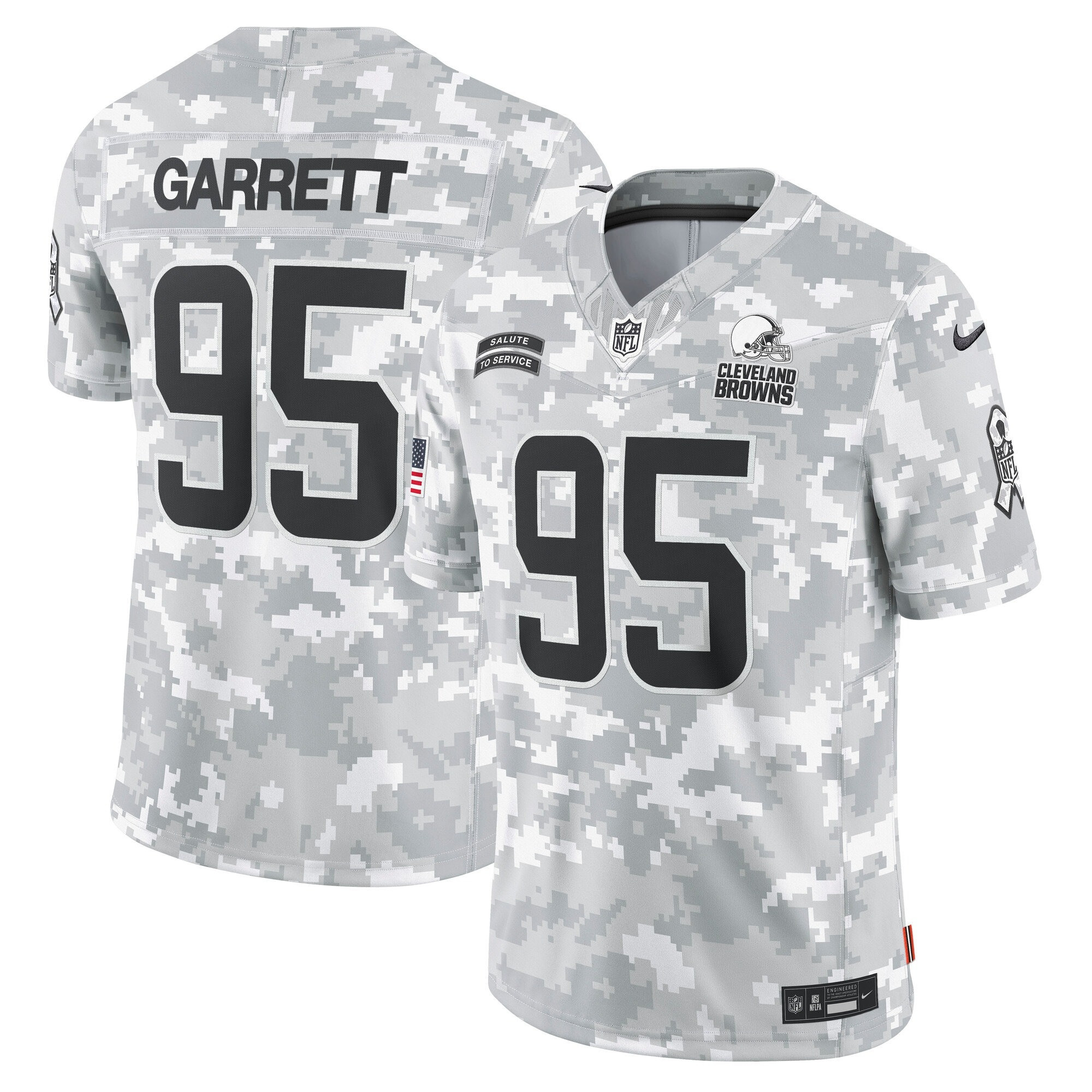 Men's Myles Garrett Cleveland Browns 2024 Salute to Service Vapor Limited Arctic Camo Jersey - All Stitched