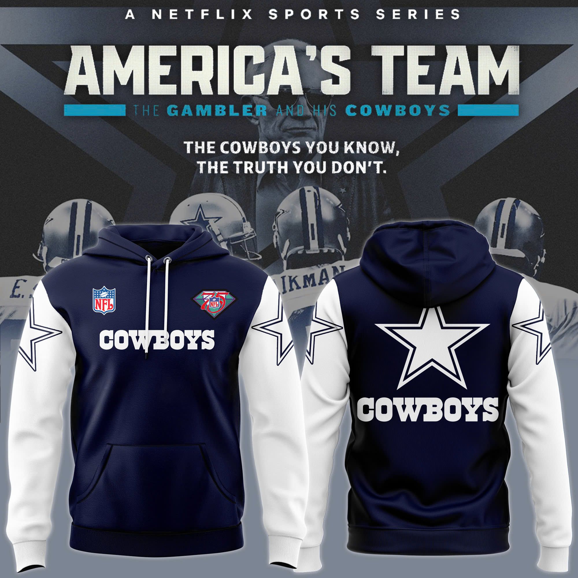 Men's Navy Dallas Cowboys 1995 Authentic Throwback Hoodie