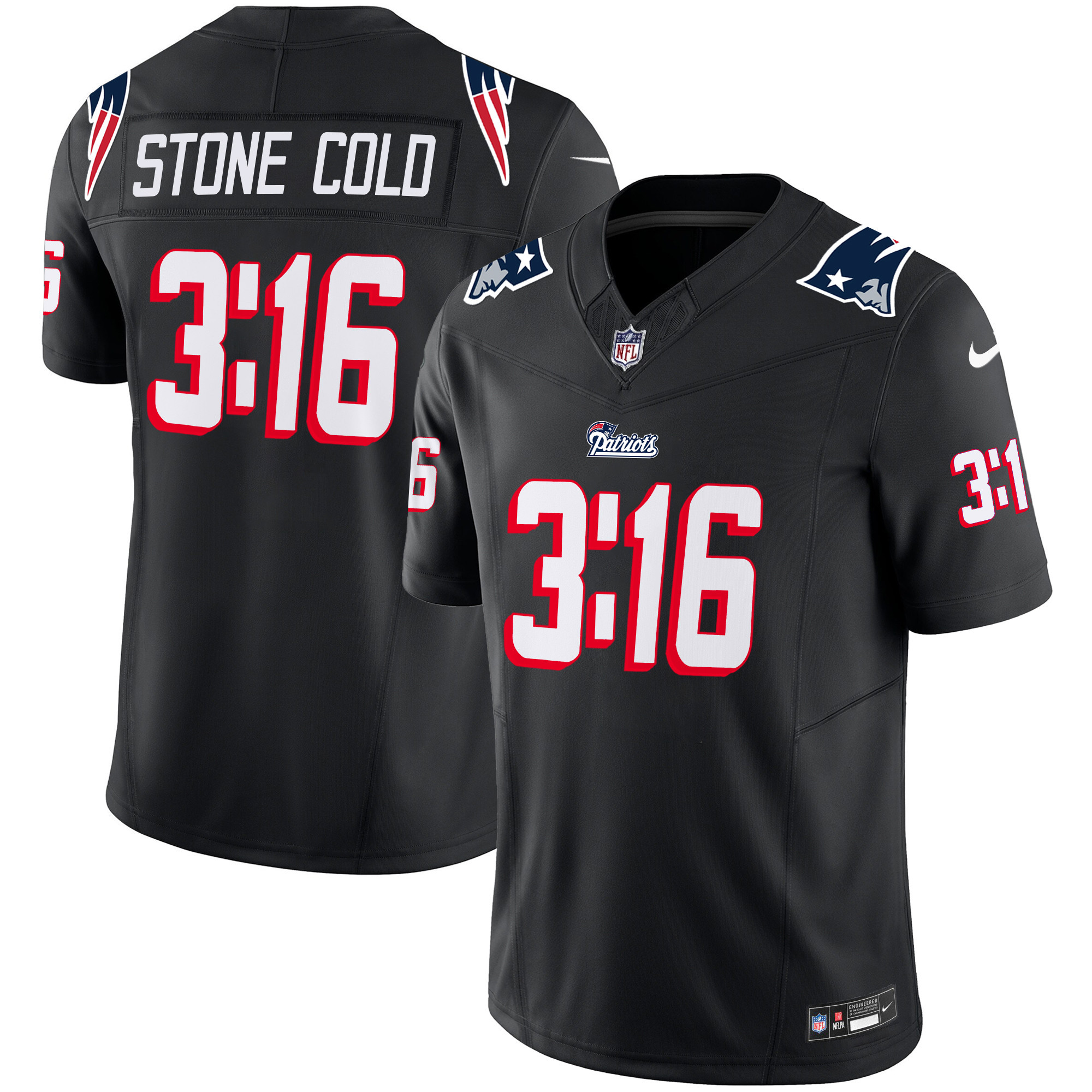 Men's New England Patriots Stone Cold Steve Austin Black Jersey - All Stitched