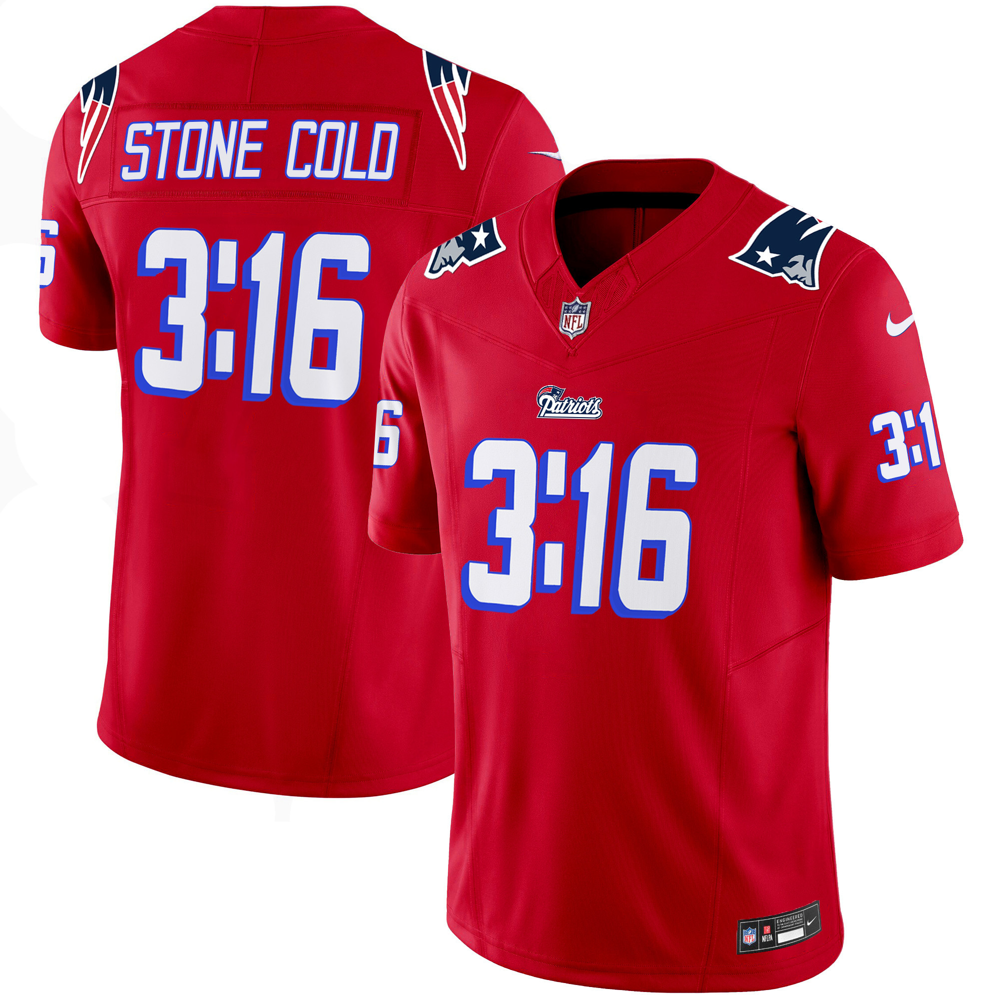 Men's New England Patriots Stone Cold Steve Austin Red Jersey - All Stitched