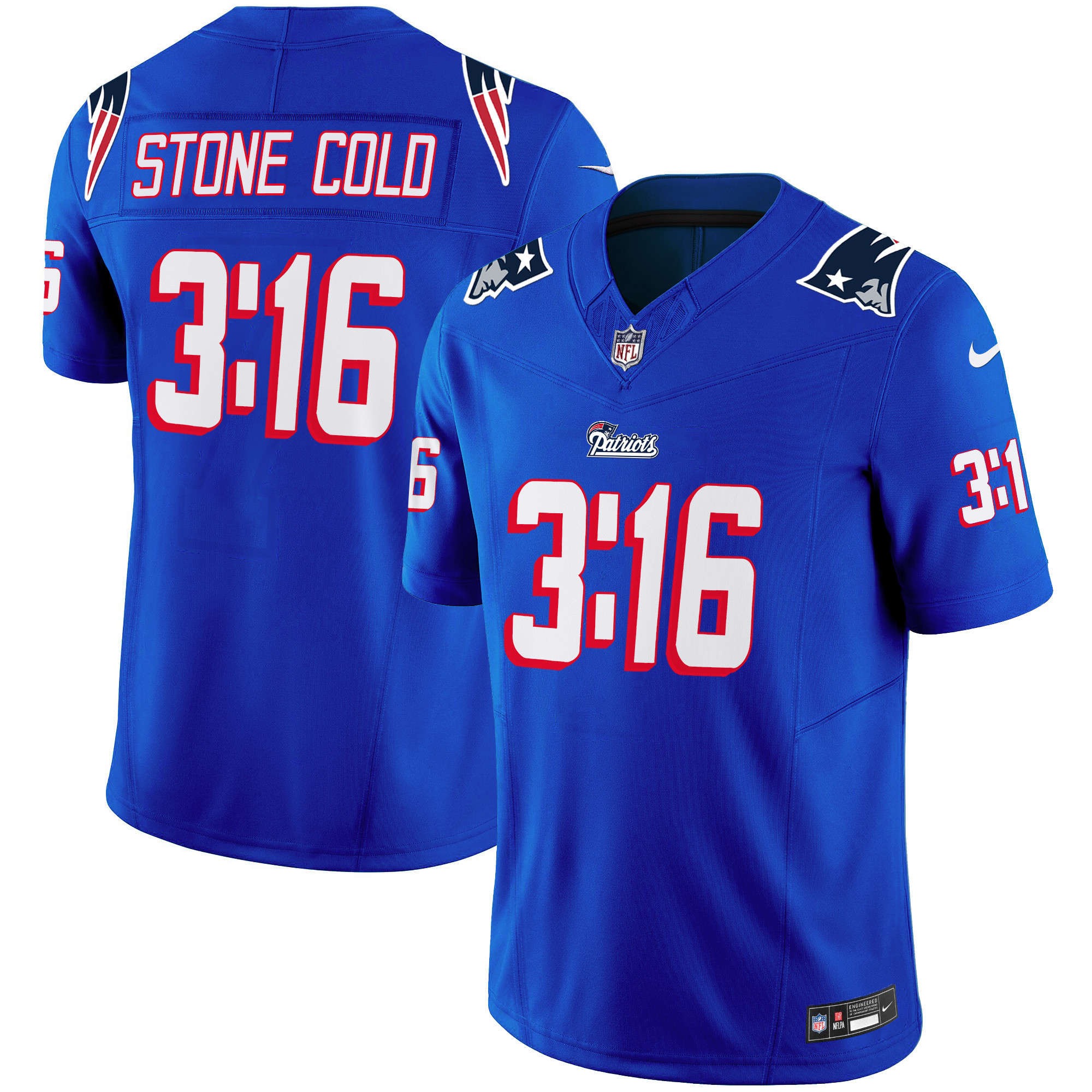 Men's New England Patriots Stone Cold Steve Austin Royal Jersey - All Stitched