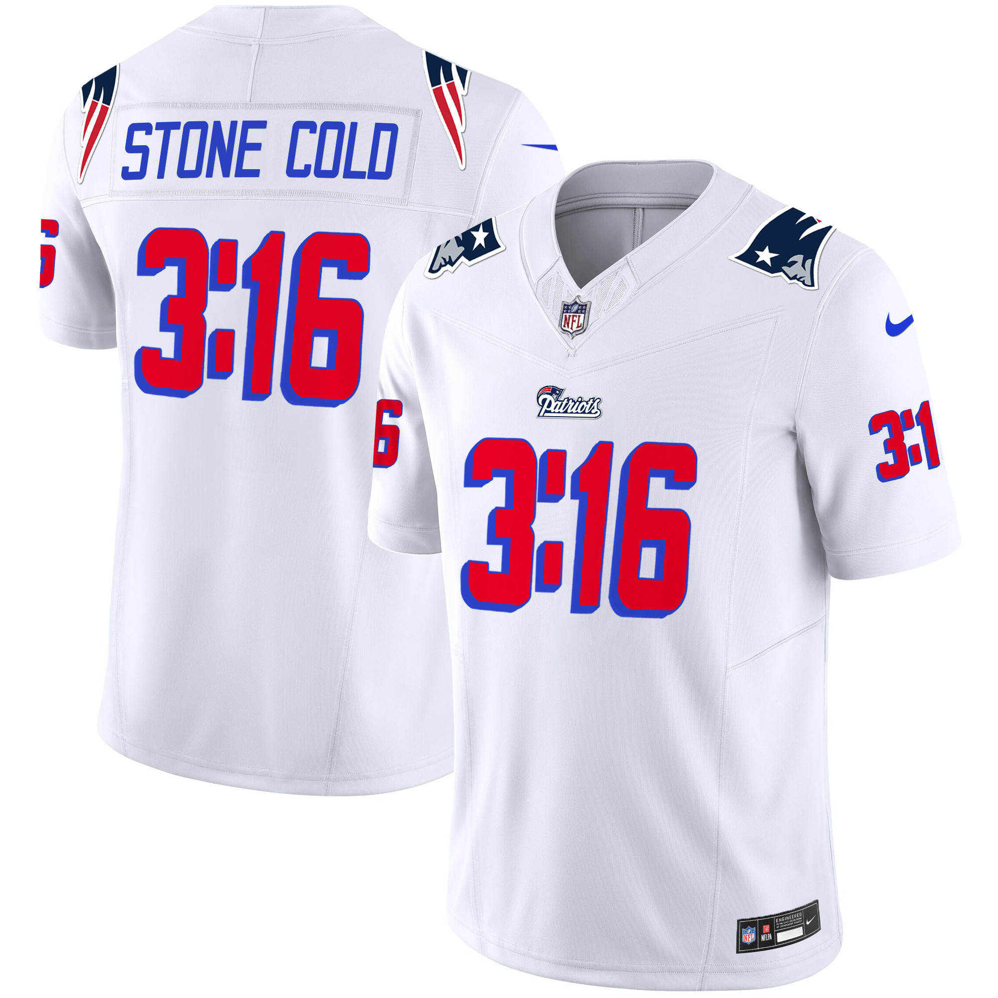 Men's New England Patriots Stone Cold Steve Austin White Jersey - All Stitched