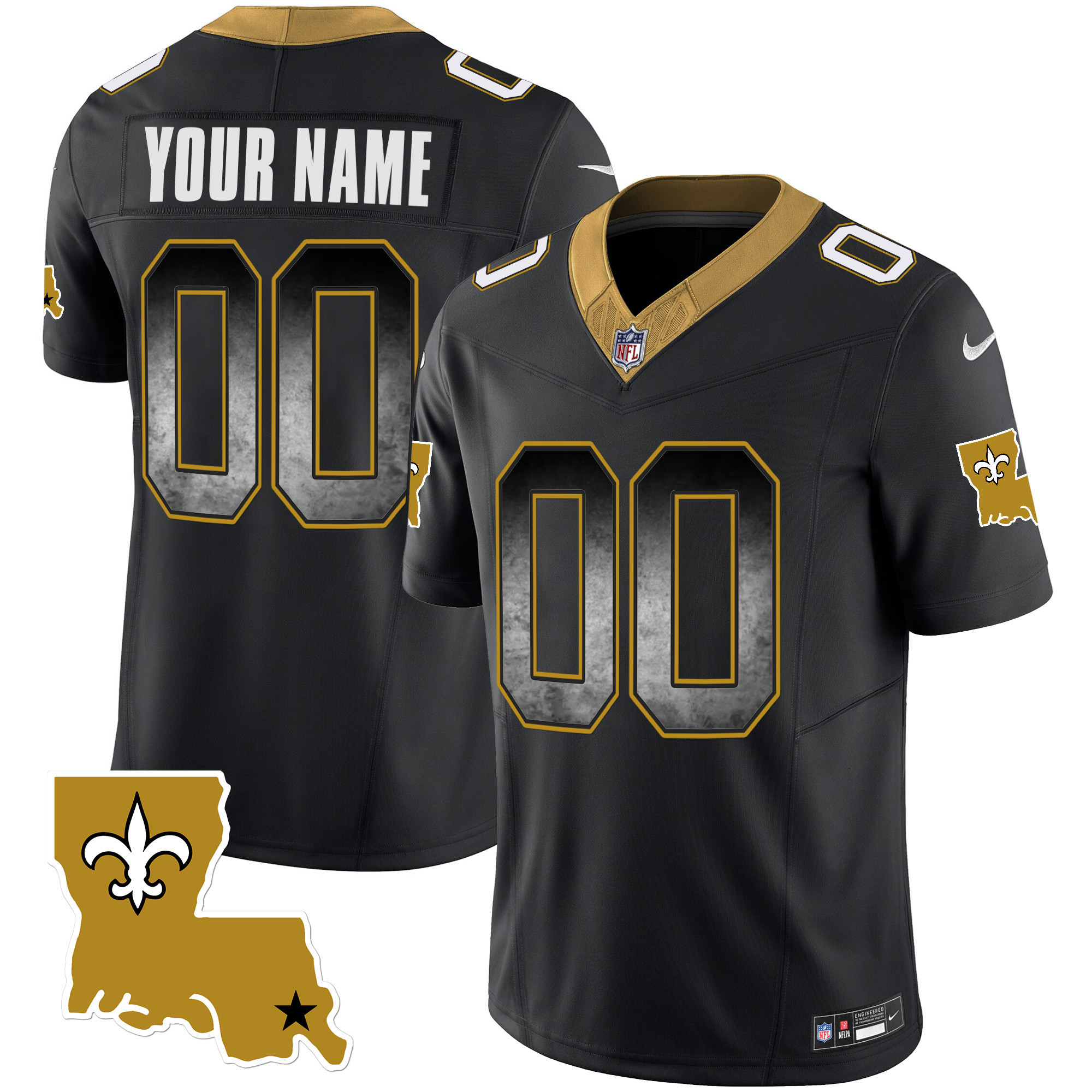Men's New Orleans Saints 1987 Legacy Arch Smoke Custom Black Jersey - All Stitched
