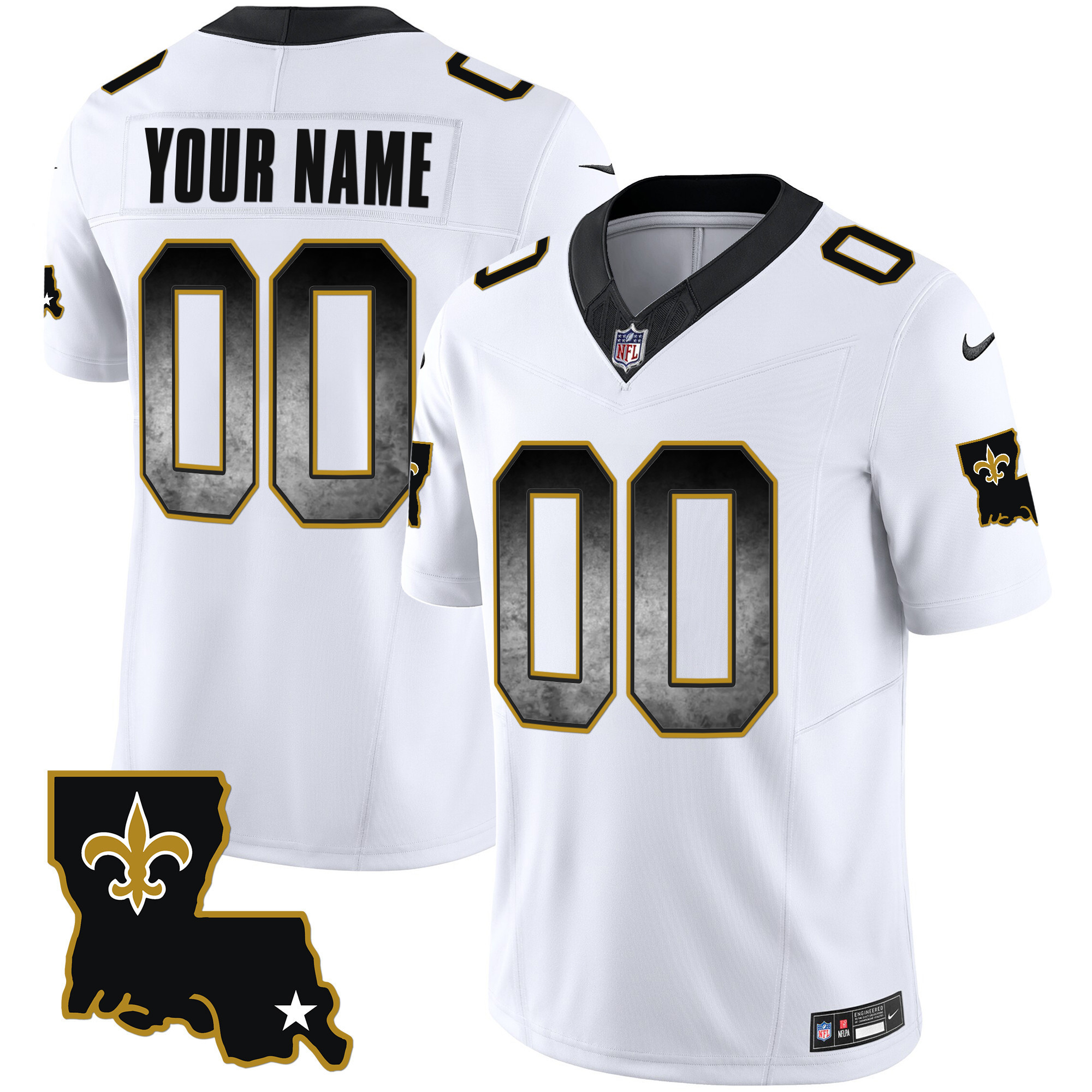 Men's New Orleans Saints 1987 Legacy Arch Smoke Custom White Jersey - All Stitched