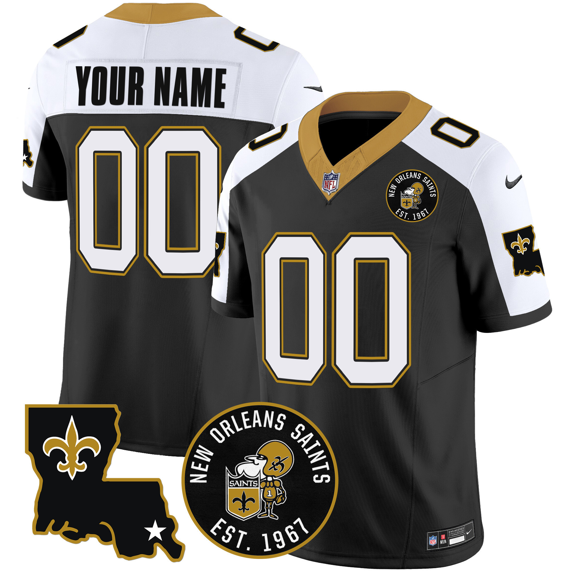 Men's New Orleans Saints EST. 1967 Patch Vapor Custom Alternate Jersey - All Stitched