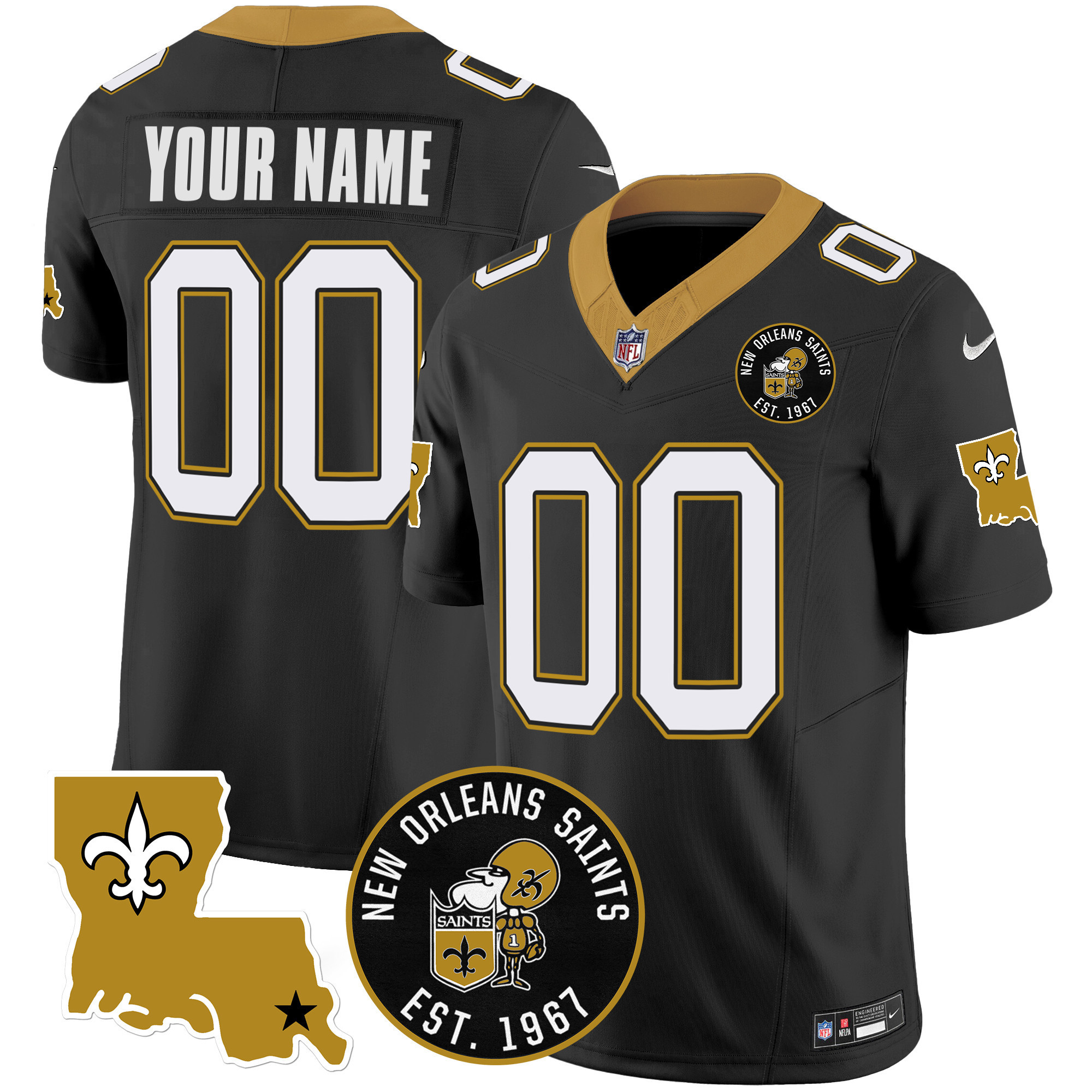 Men's New Orleans Saints EST. 1967 Patch Vapor Custom Black Jersey - All Stitched
