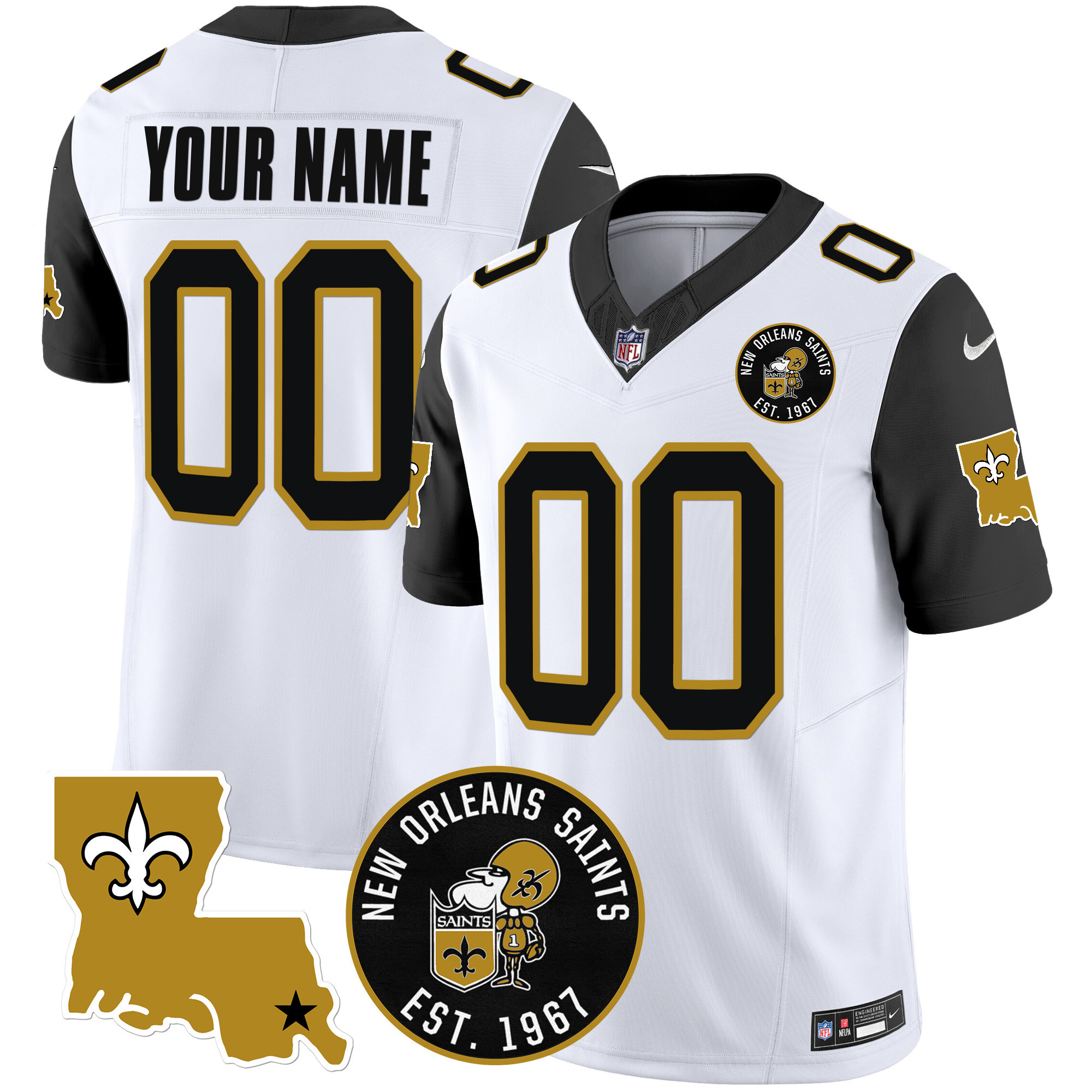 Men's New Orleans Saints EST. 1967 Patch Vapor Custom Black Sleeves Jersey - All Stitched