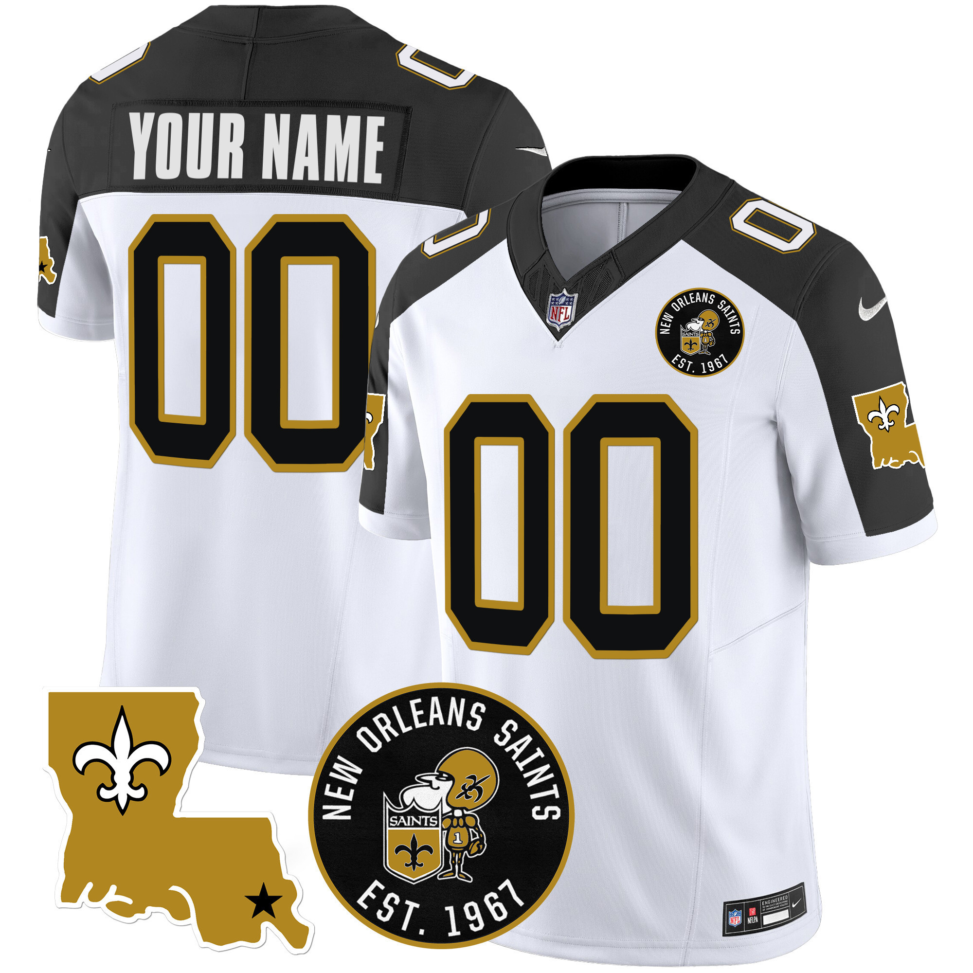 Men's New Orleans Saints EST. 1967 Patch Vapor Custom Inverted Jersey - All Stitched