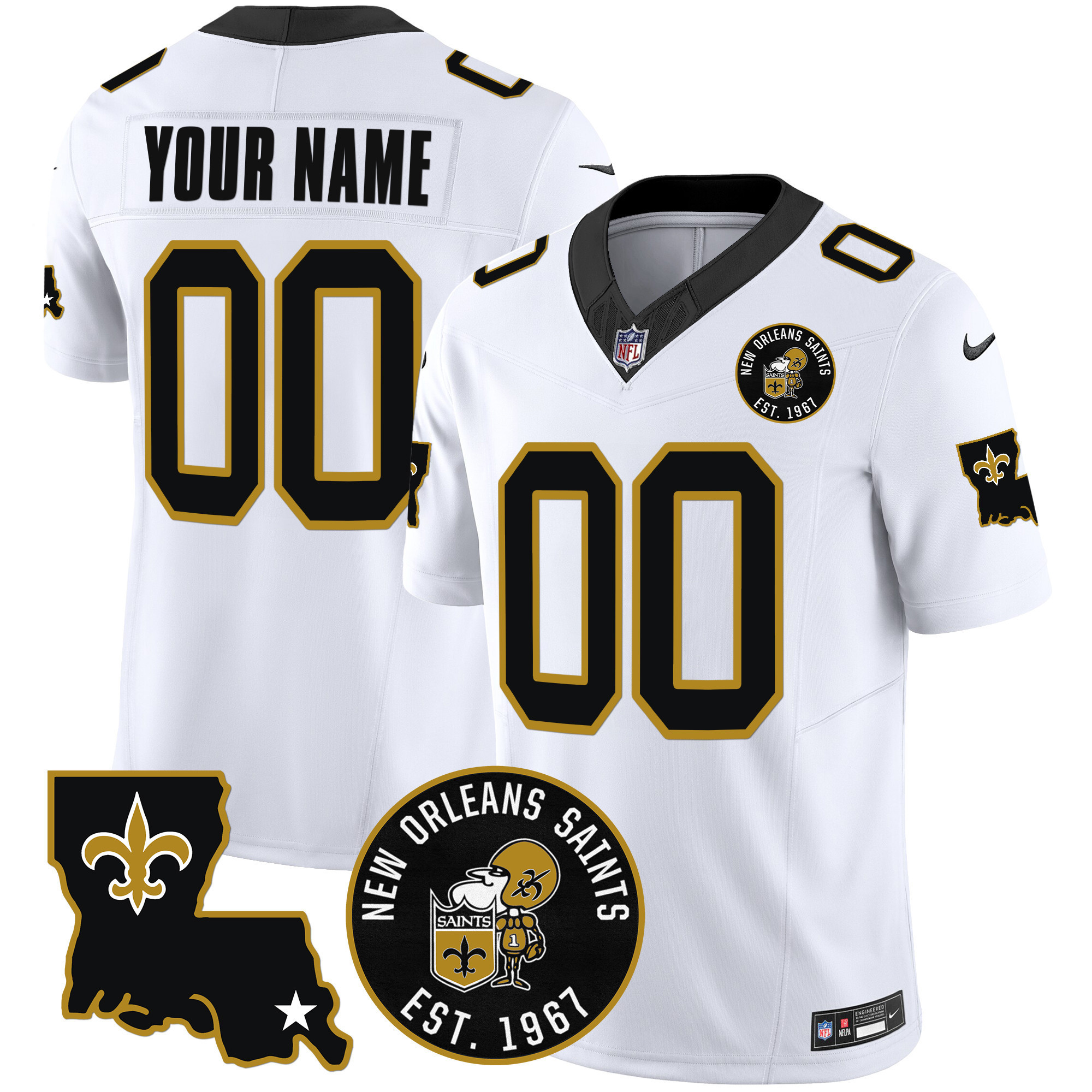 Men's New Orleans Saints EST. 1967 Patch Vapor Custom White Jersey - All Stitched