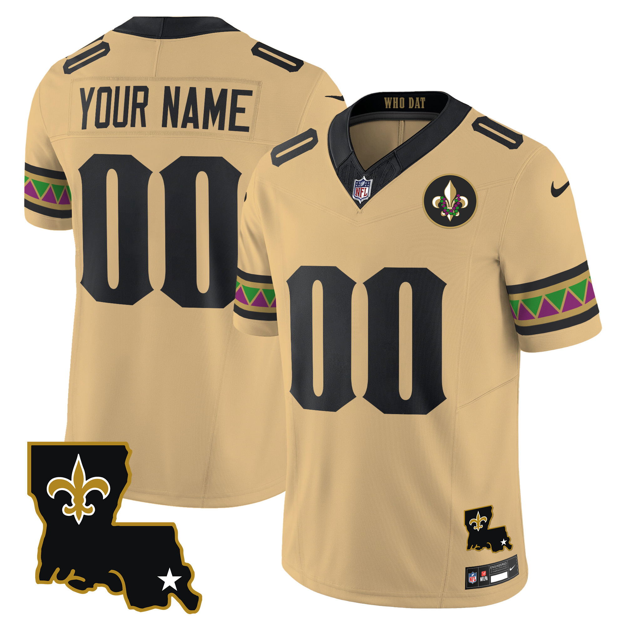 Men's New Orleans Saints Mardi Gras Vapor Limited Custom Gold Jersey - All Stitched