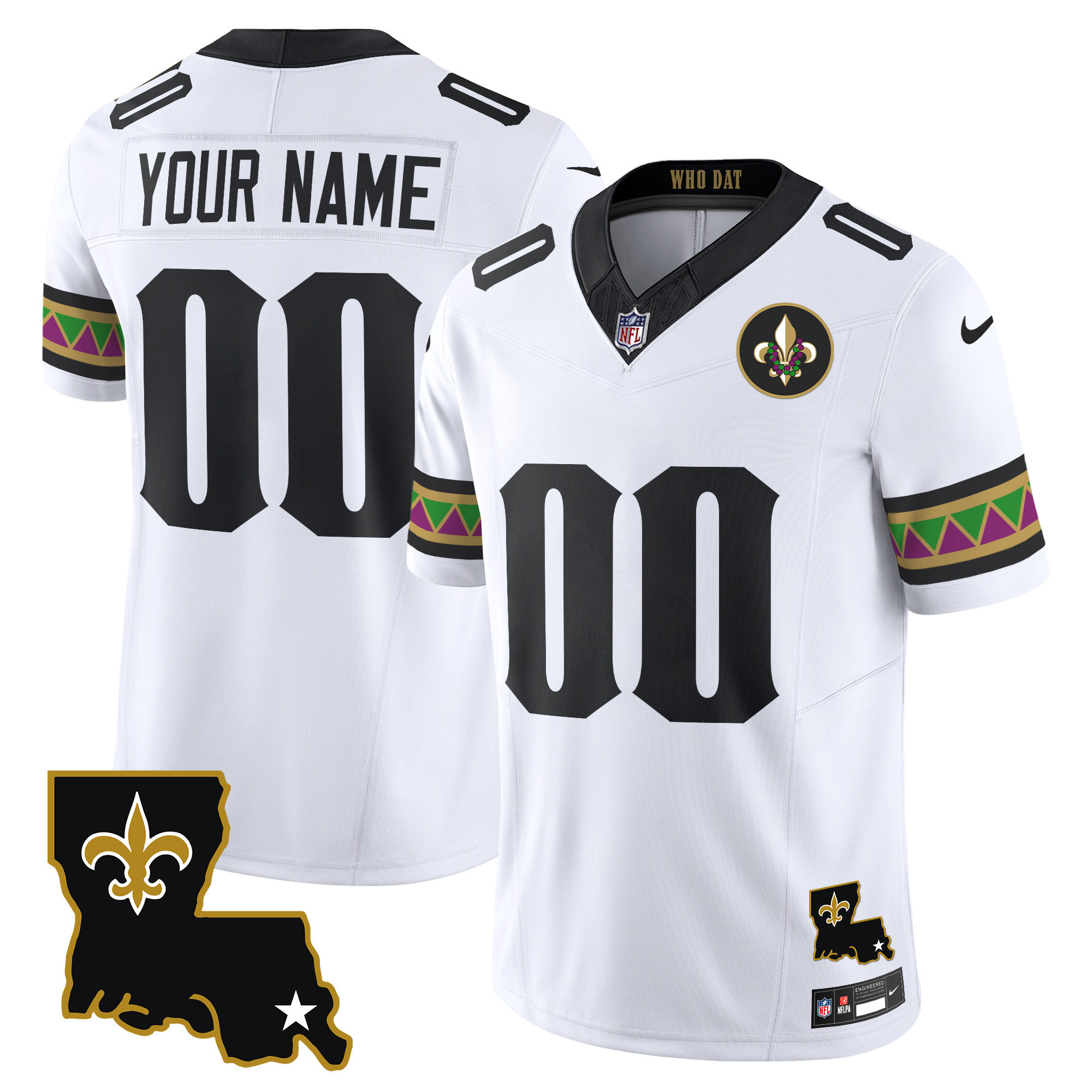 Men's New Orleans Saints Mardi Gras Vapor Limited Custom White Jersey - All Stitched