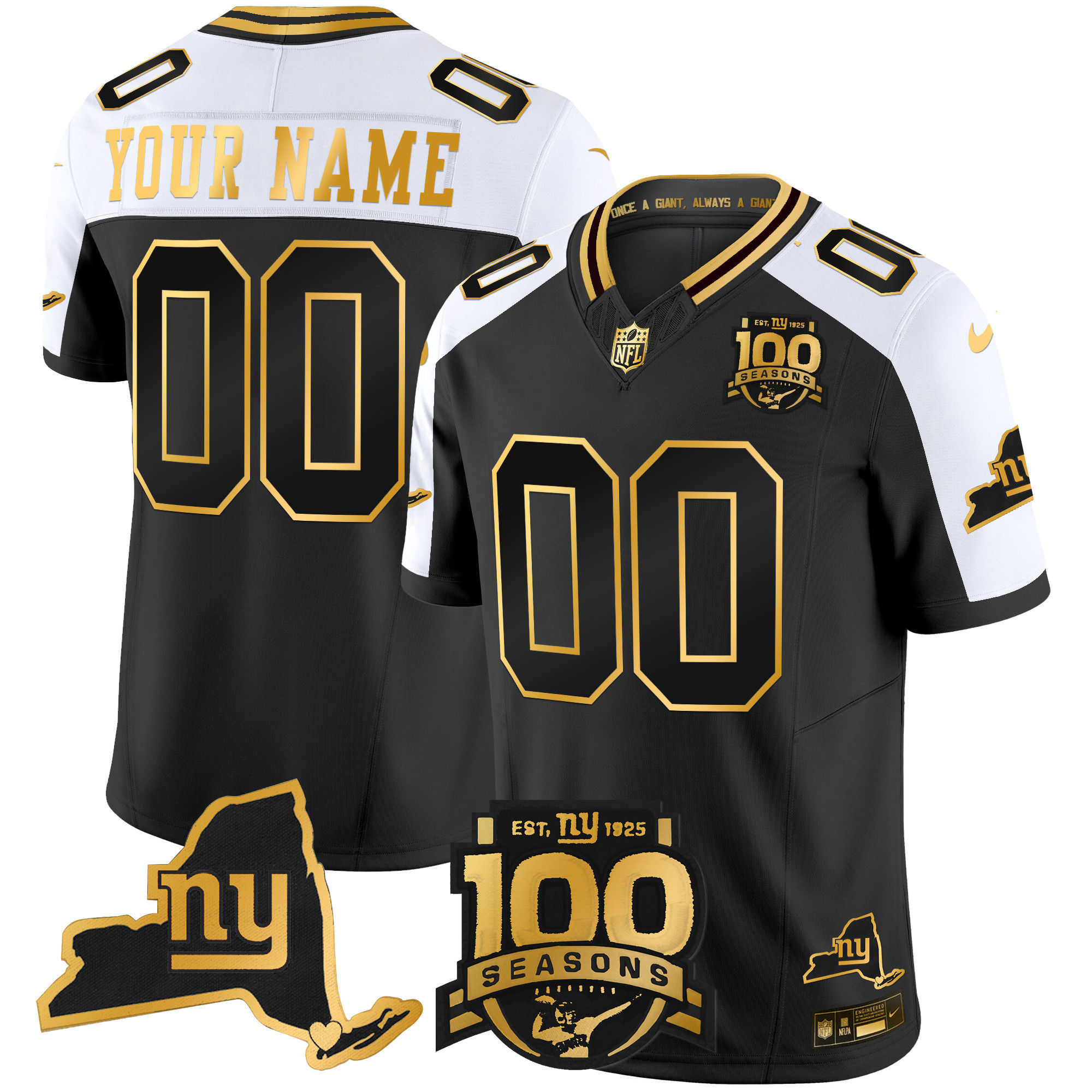 Men's New York Giants 100th Season & State Patch Gold Vapor Limited Custom Alternate Jersey - All Stitched