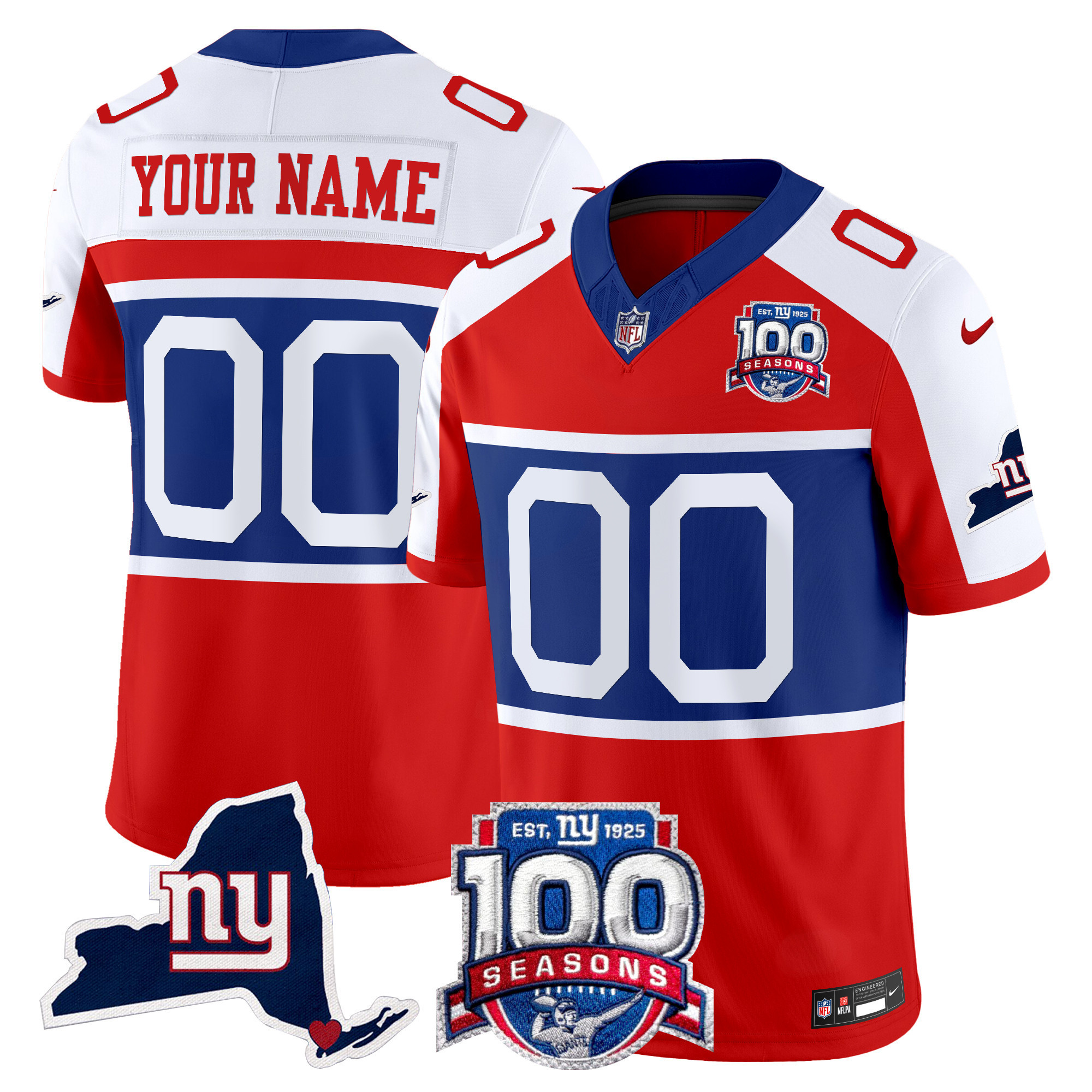 Men's New York Giants 'Century Red' 100th Commemorative Vapor Custom Red Alternate Jersey - All Stitched