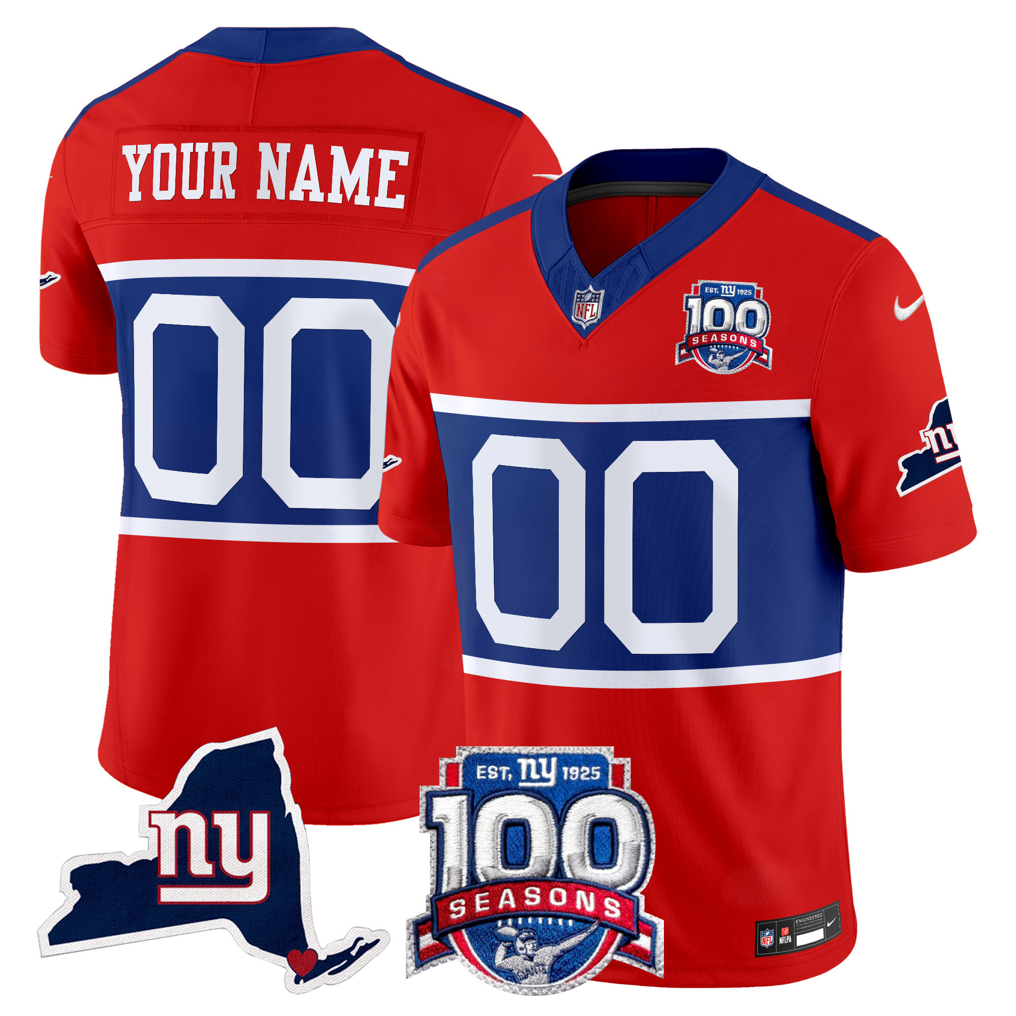 Men's New York Giants 'Century Red' 100th Commemorative Vapor Custom Red Jersey - All Stitched