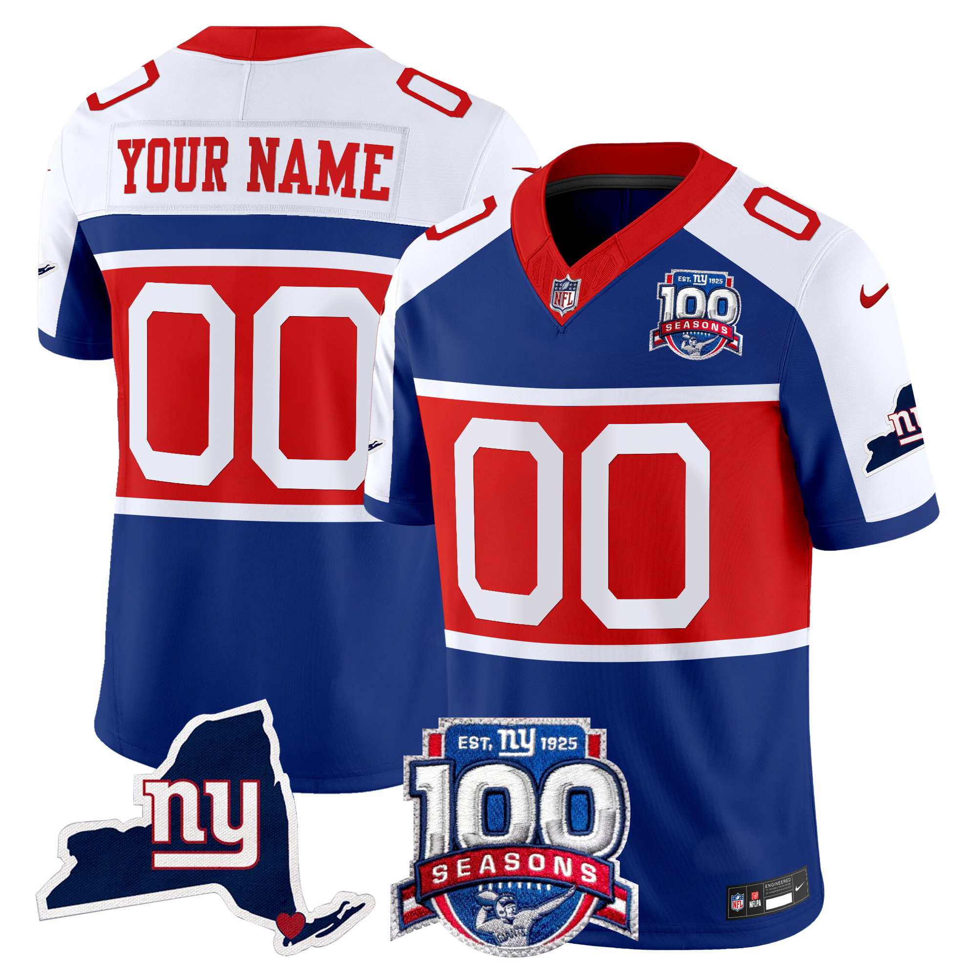 Men's New York Giants 'Century Red' 100th Commemorative Vapor Custom Royal Alternate Jersey - All Stitched
