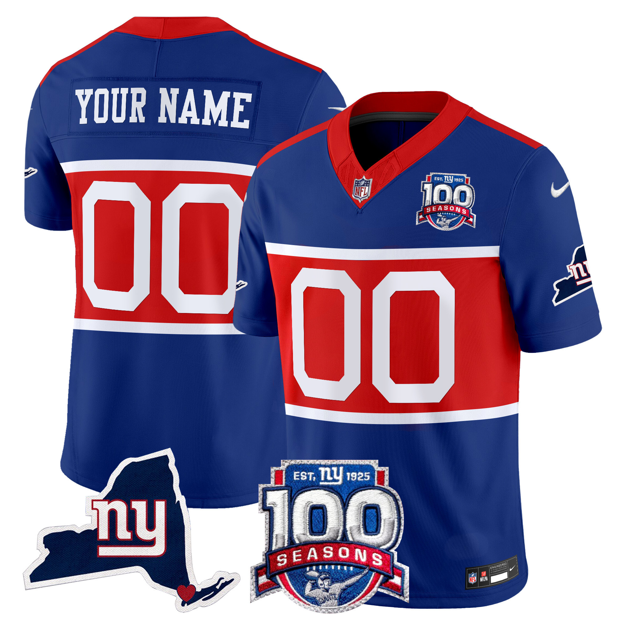 Men's New York Giants 'Century Red' 100th Commemorative Vapor Custom Royal Jersey - All Stitched