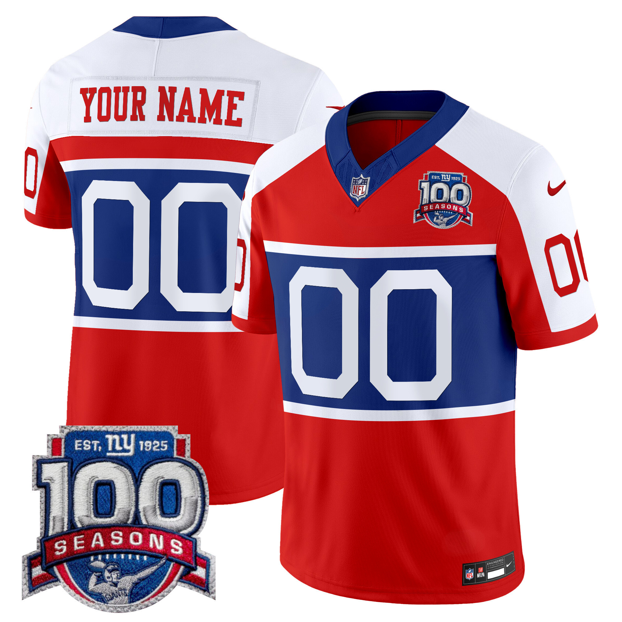 Men's New York Giants 'Century Red' 100th Season Commemorative Vapor Custom Red Alternate Jersey - All Stitched