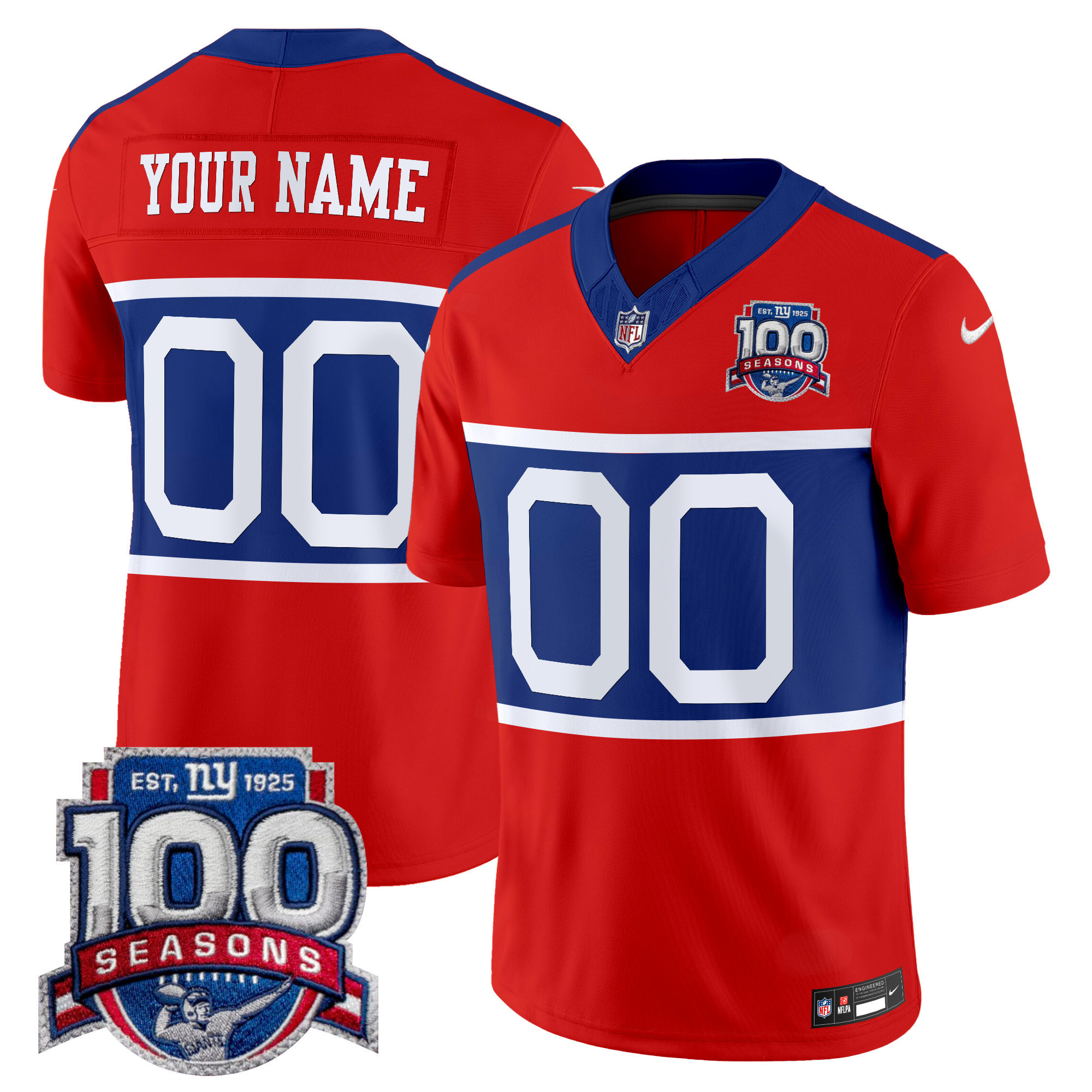 Men's New York Giants 'Century Red' 100th Season Commemorative Vapor Custom Red Jersey - All Stitched