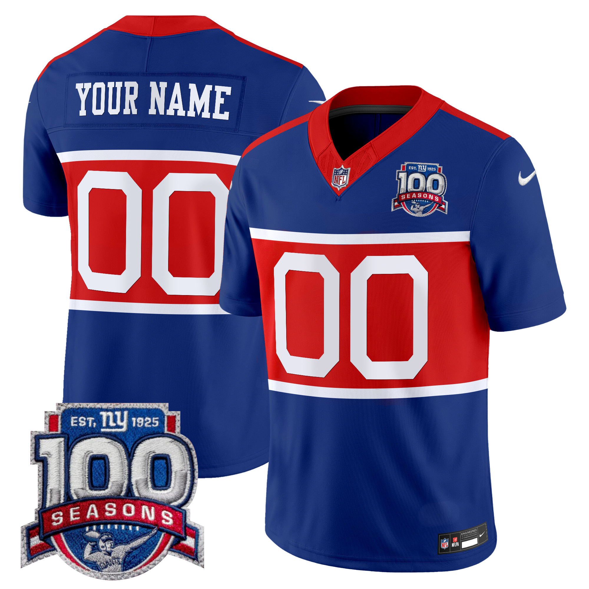 Men's New York Giants 'Century Red' 100th Season Commemorative Vapor Custom Royal Jersey - All Stitched