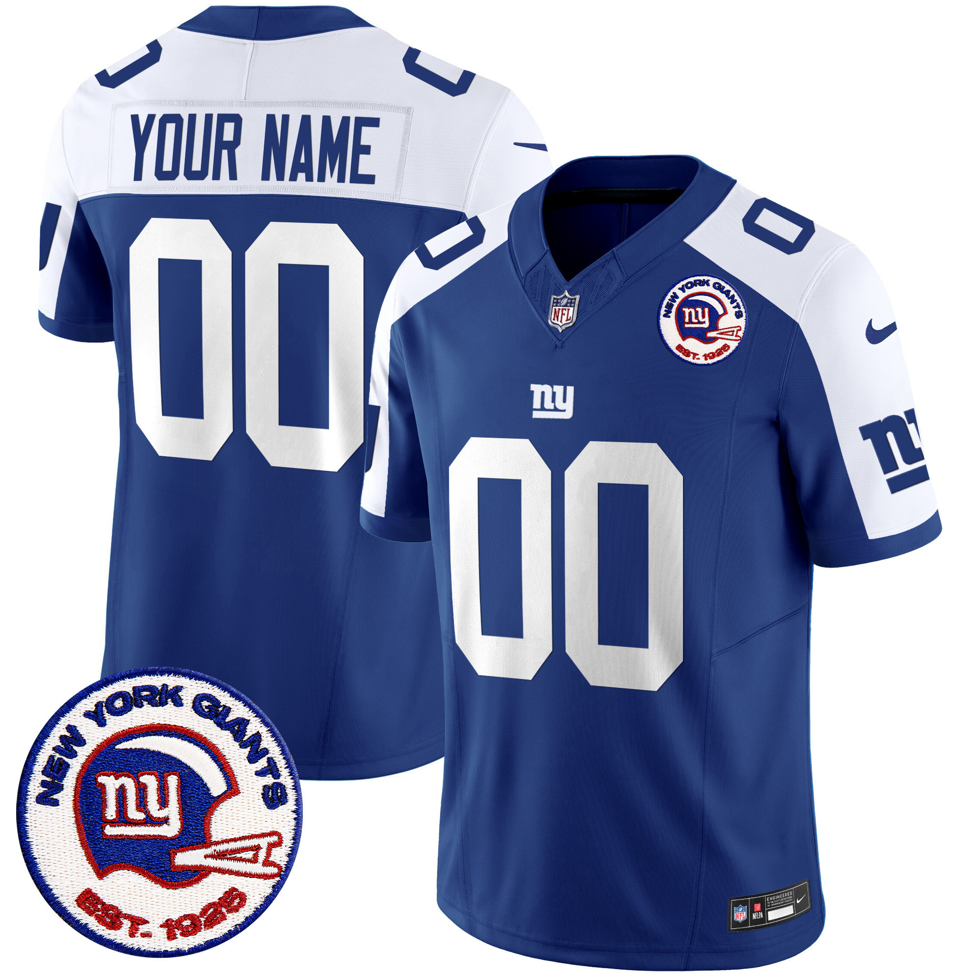 Men's New York Giants Est 1925 Patch Vapor Limited Custom Alternate Jersey - All Stitched