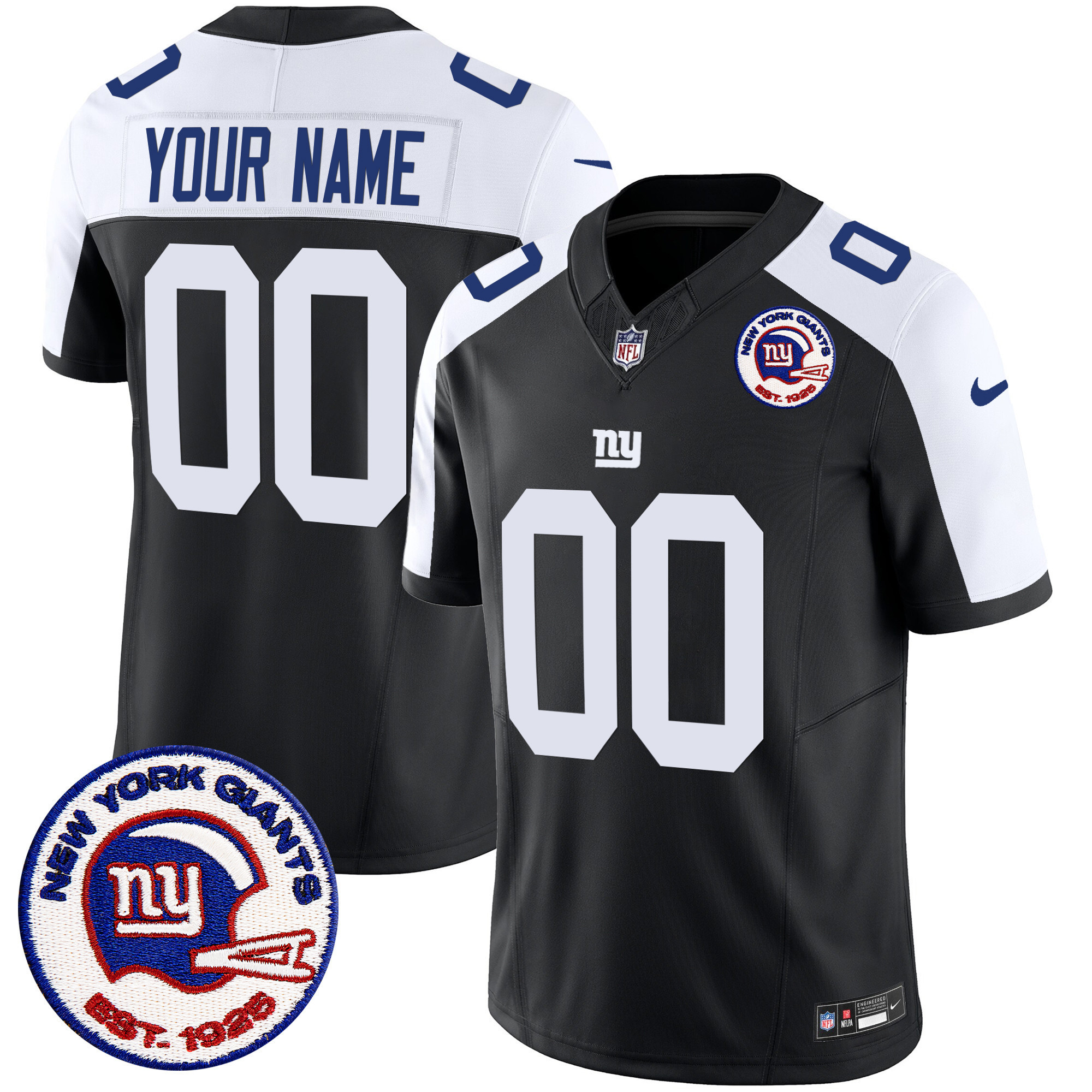 Men's New York Giants Est 1925 Patch Vapor Limited Custom Black Alternate Jersey - All Stitched