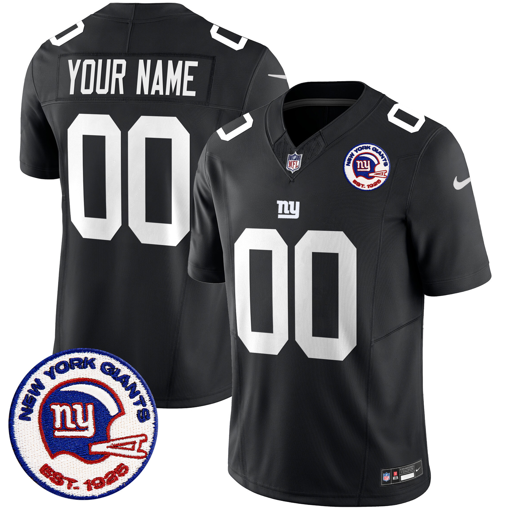 Men's New York Giants Est 1925 Patch Vapor Limited Custom Black Jersey - All Stitched