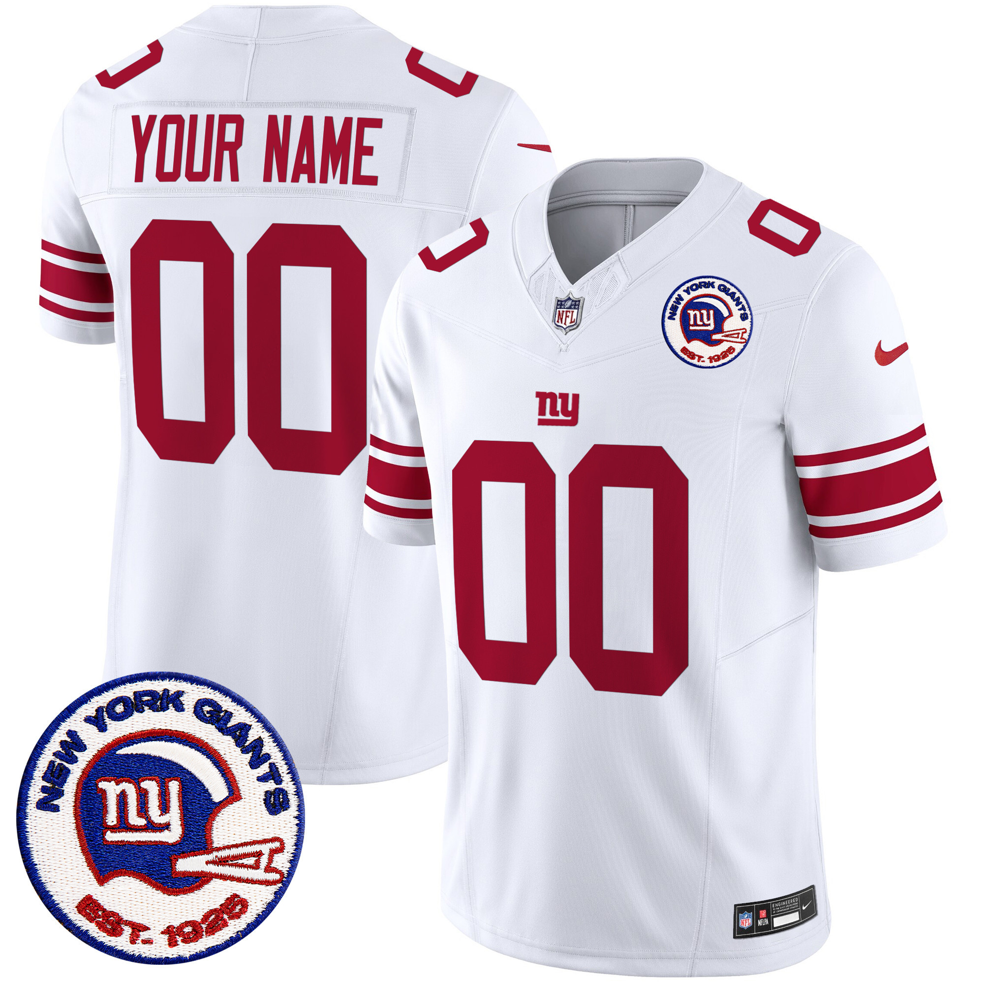 Men's New York Giants Est 1925 Patch Vapor Limited Custom White Jersey - All Stitched