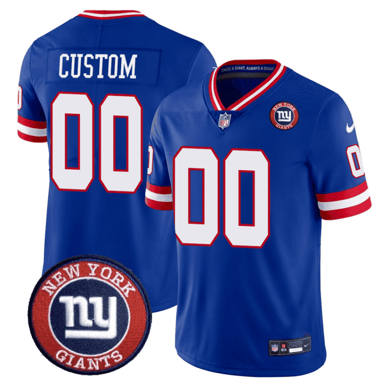 Men's New York Giants Logo Patch Limited Custom Royal Jersey - All Stitched