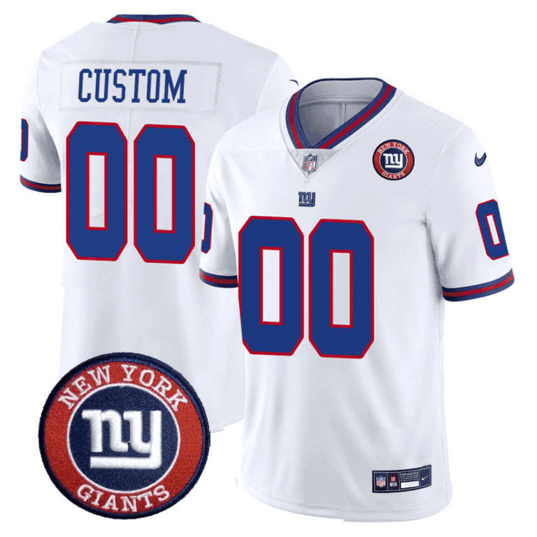 Men's New York Giants Logo Patch Limited Custom White Jersey - All Stitched