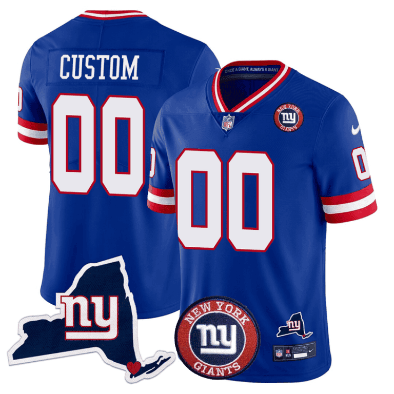 Men's New York Giants New York State & Logo Patch Limited Custom Royal Jersey - All Stitched