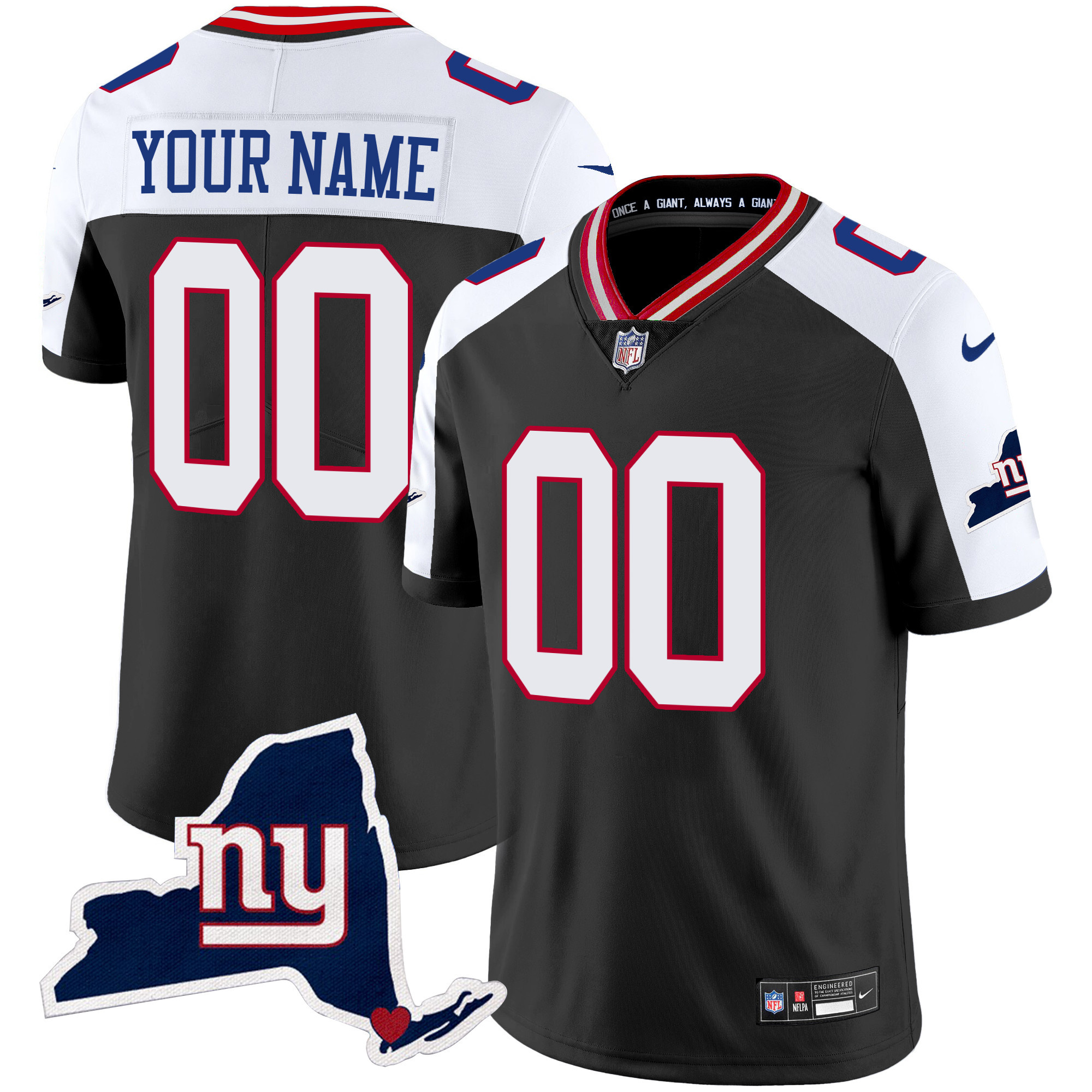 Men's New York Giants New York State Map Patch Limited Custom Black Alternate Jersey - All Stitched