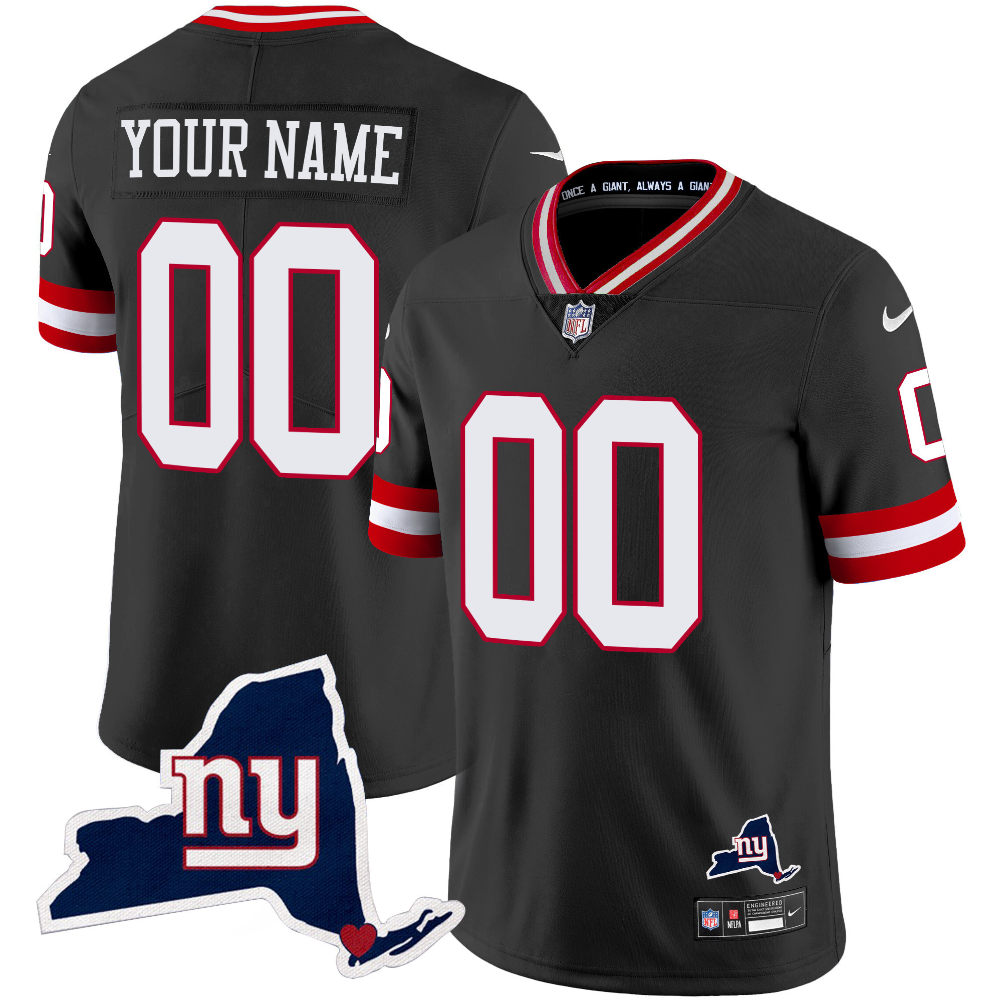 Men's New York Giants New York State Map Patch Limited Custom Black Jersey - All Stitched