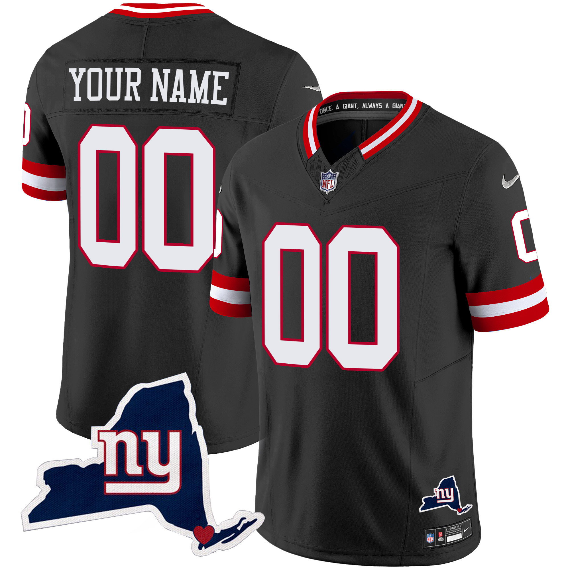 Men's New York Giants New York State Map Patch Limited Custom Black Jersey - All Stitched