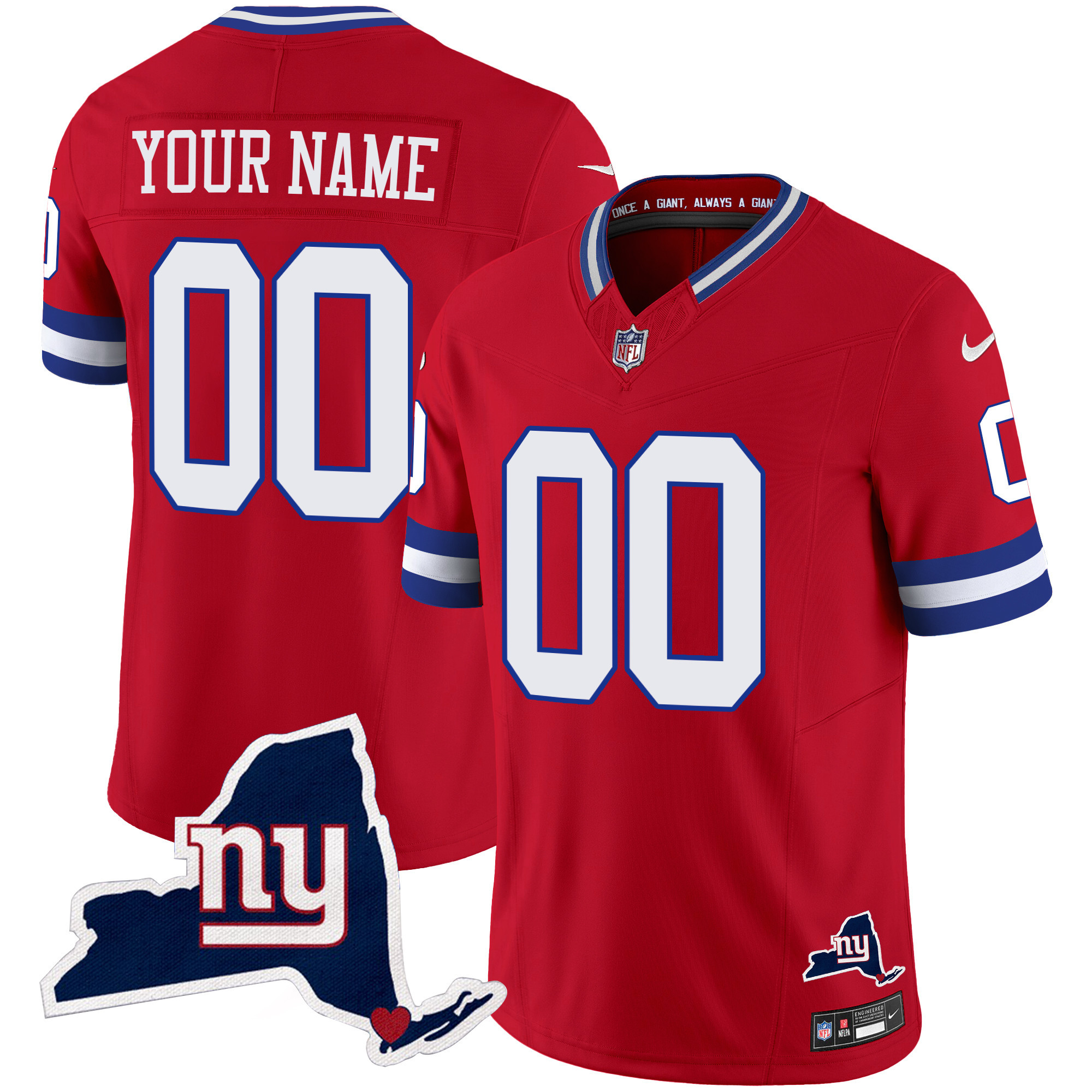Men's New York Giants New York State Map Patch Limited Custom Red Jersey - All Stitched